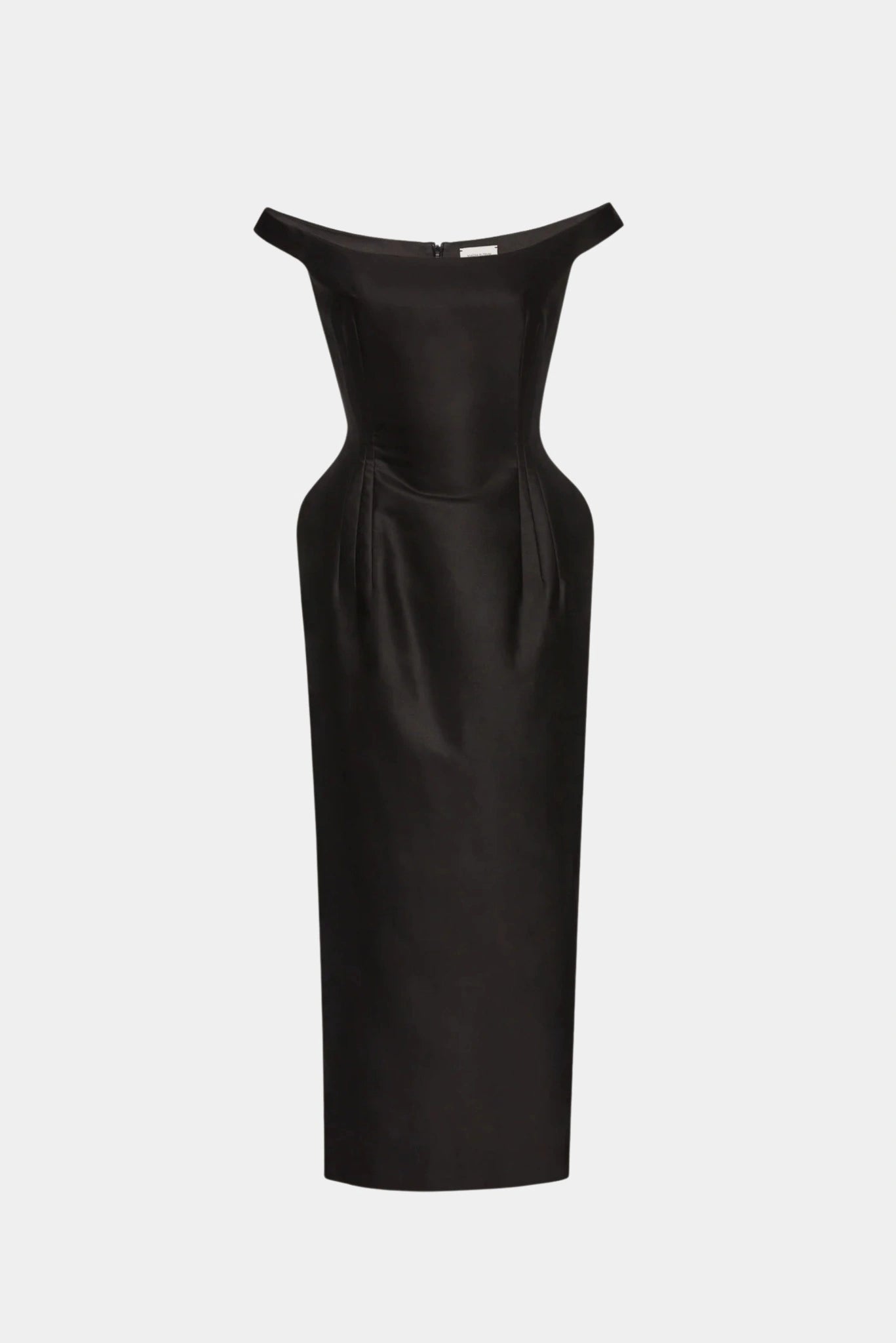 Vestido midi preto Magda Butrym com decote ombro a ombro e silhueta ajustada