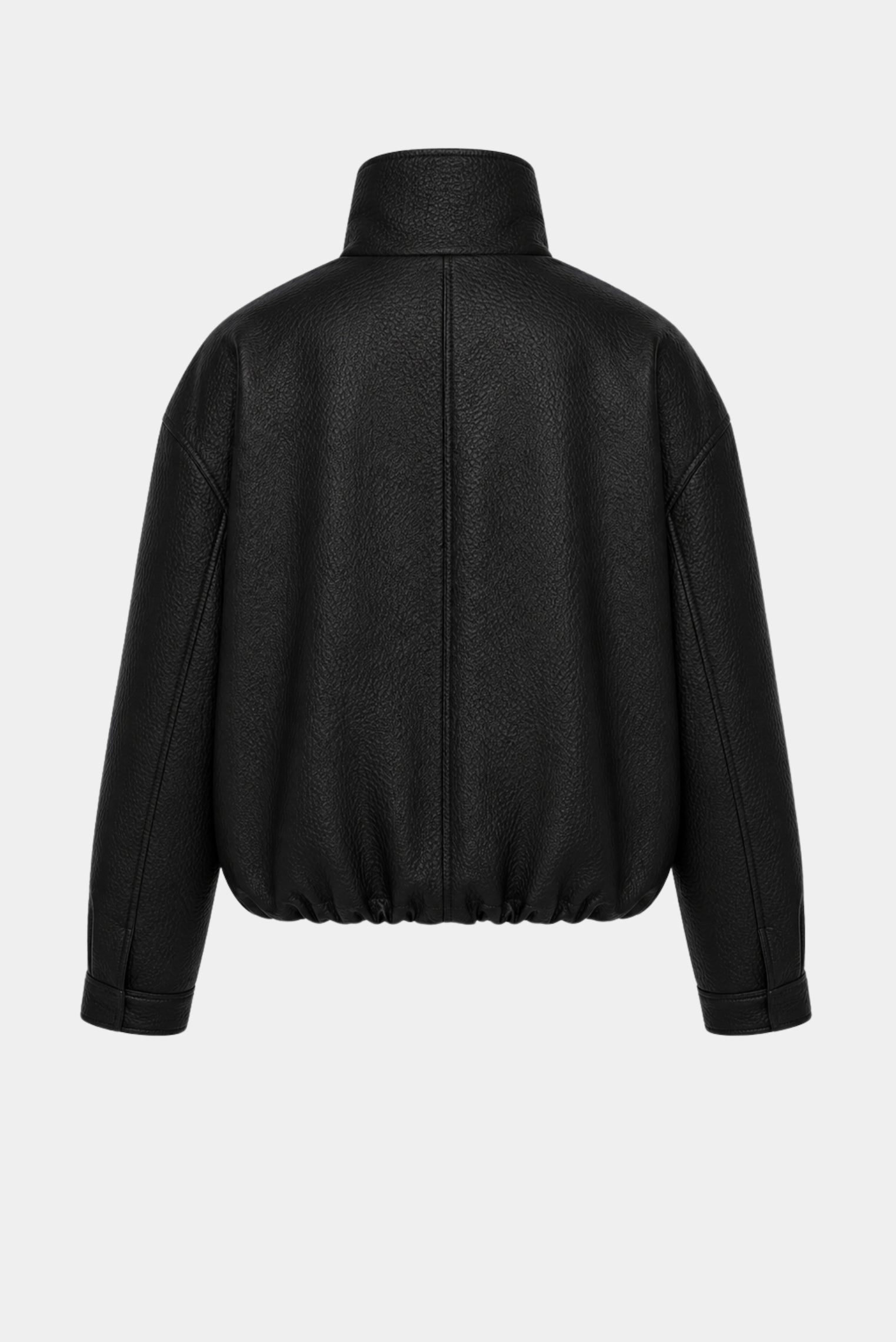 Costas da jaqueta Philo MR em couro preto com modelagem oversized e barra ajustada