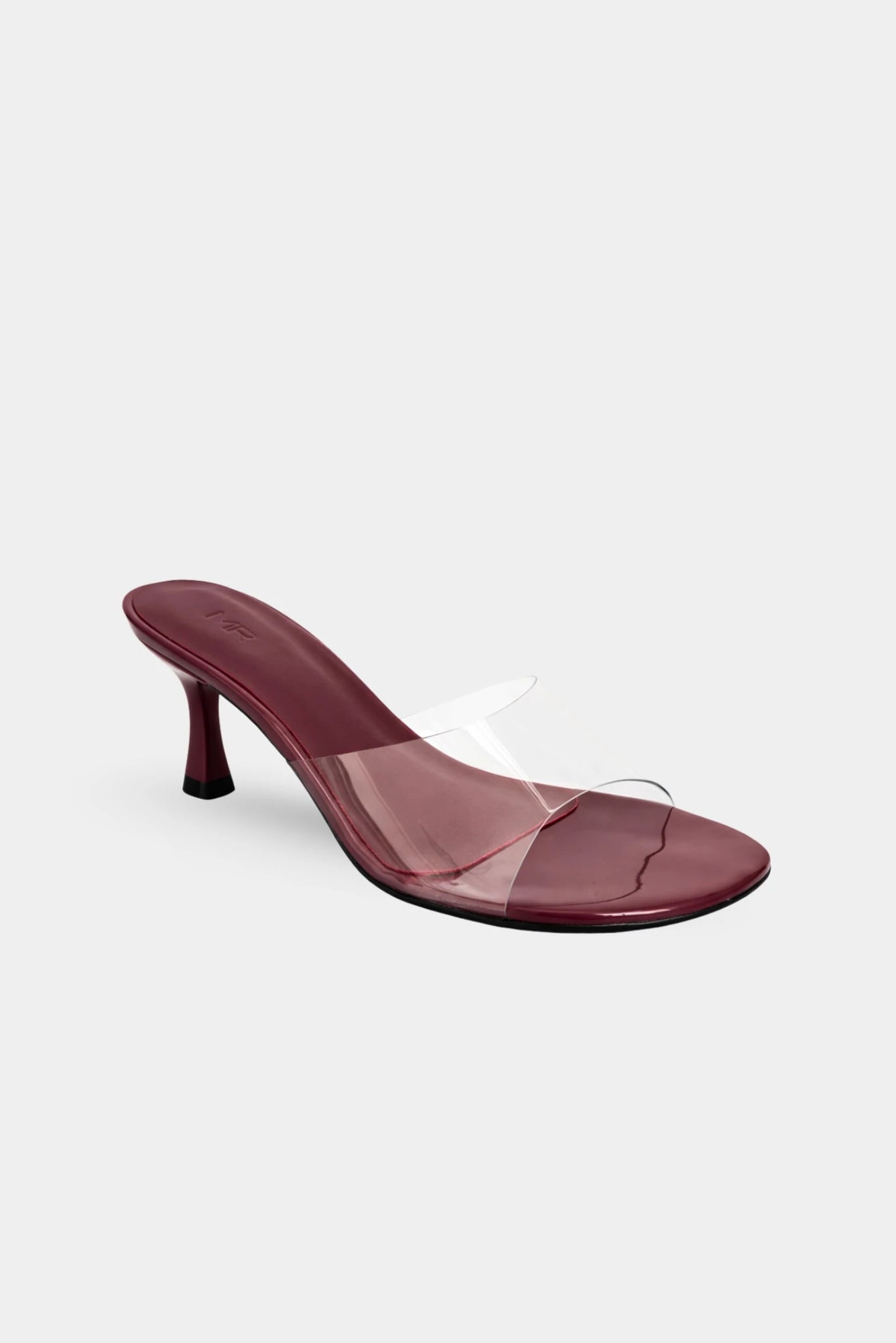 Sandália feminina vinho com tira transparente e salto médio para ocasiões elegantes