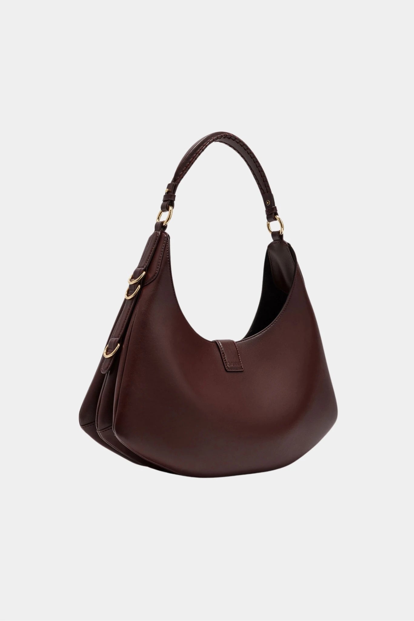 Bolsa Kat Pequena Ganni marrom vista lateral com alça ajustável