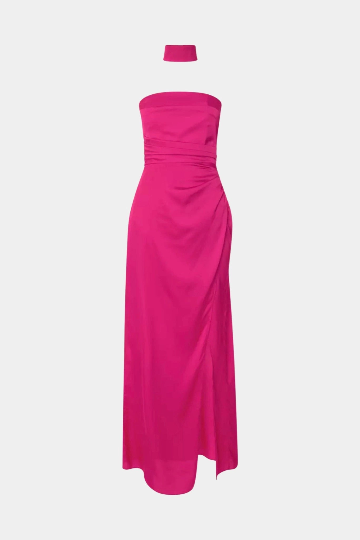 Vestido de Festa Longo Opera MR pink tomara que caia com drapeado e gola removível