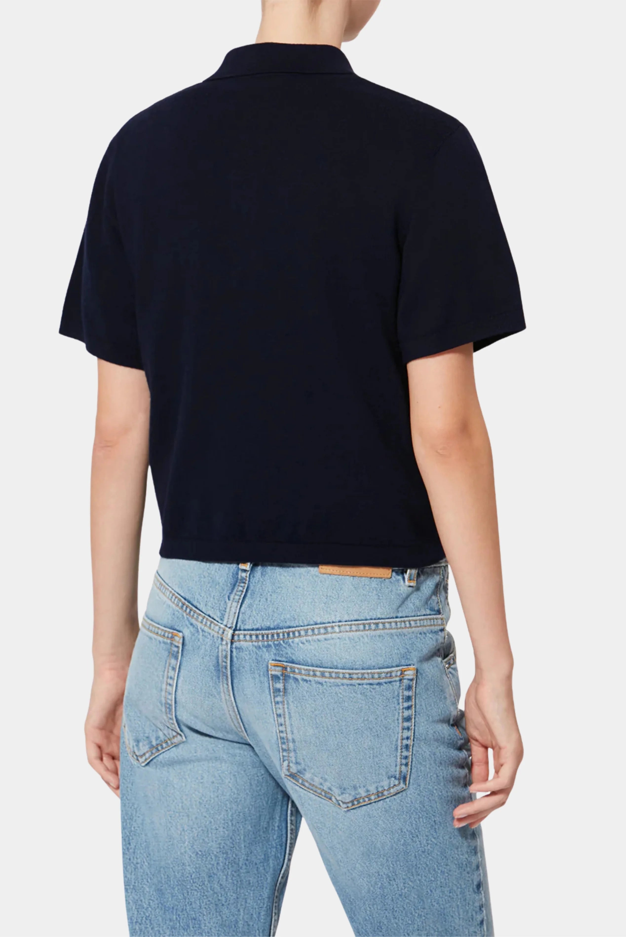 Costas da polo de tricot azul-marinho Isabel Marant com modelagem reta e mangas curtas