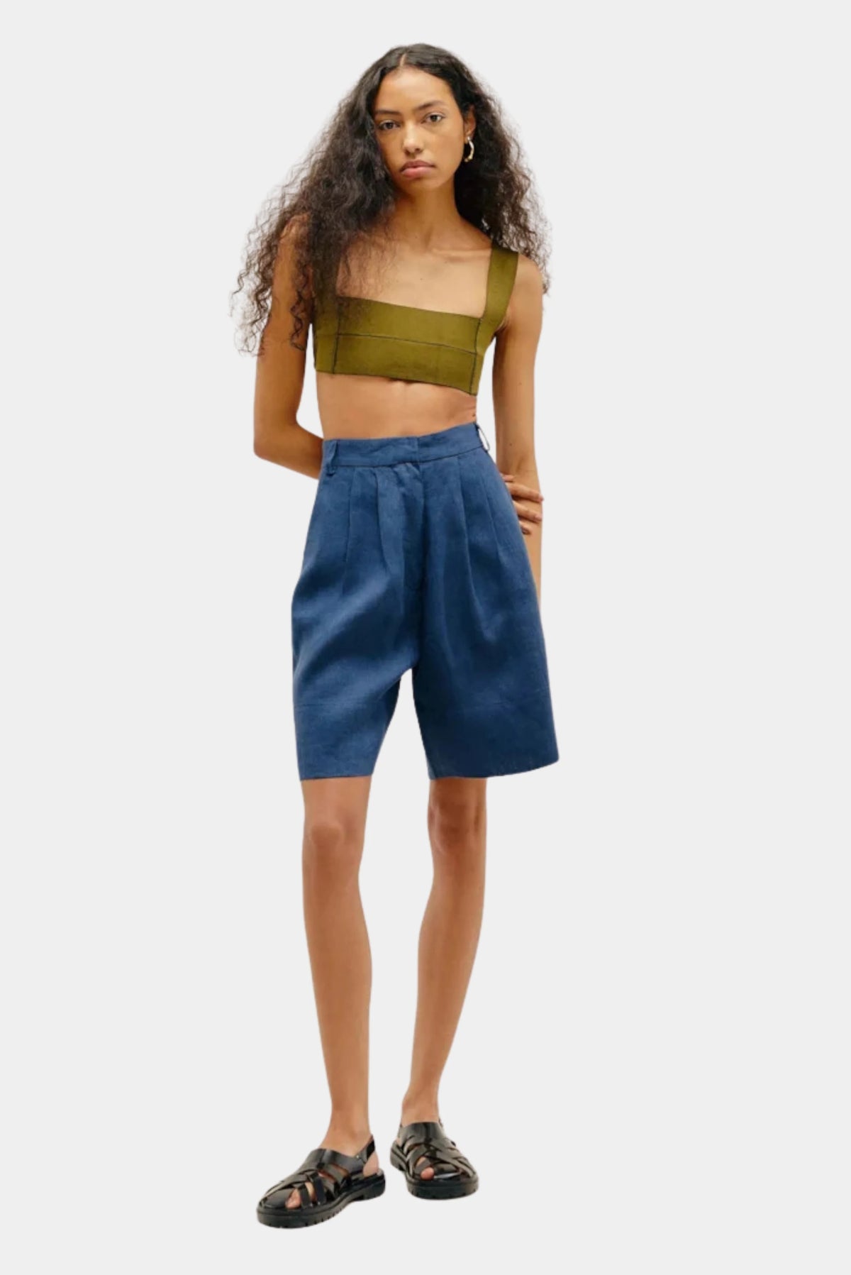 Top Alça Larga Tricot Haight verde cropped com decote quadrado e alças largas