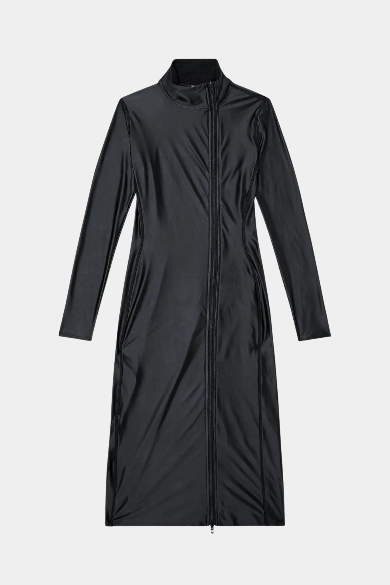 Vestido midi preto Diesel com gola alta e zíper frontal