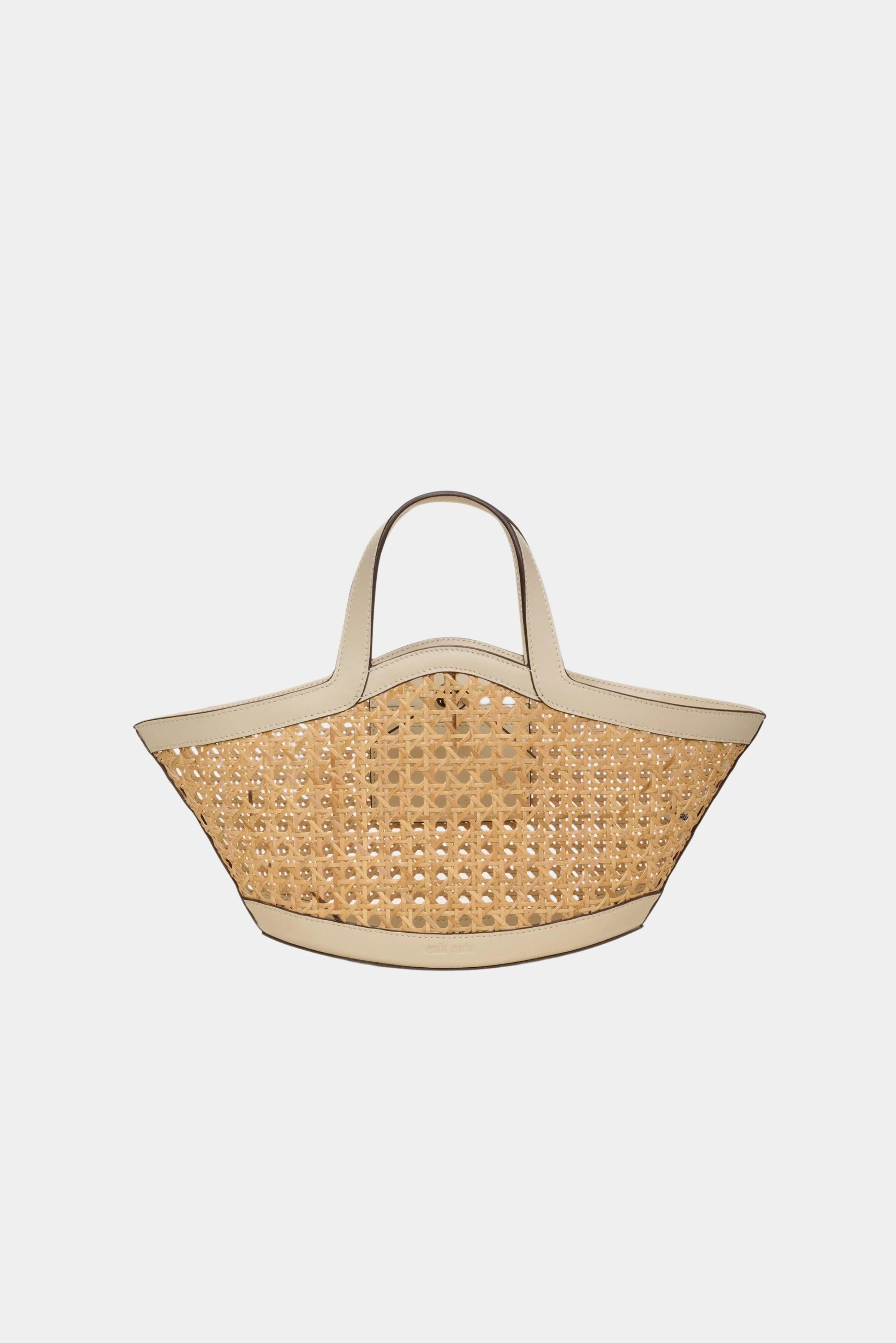 Bolsa Mini Yara Tote Cult Gaia em palha natural com acabamento bege