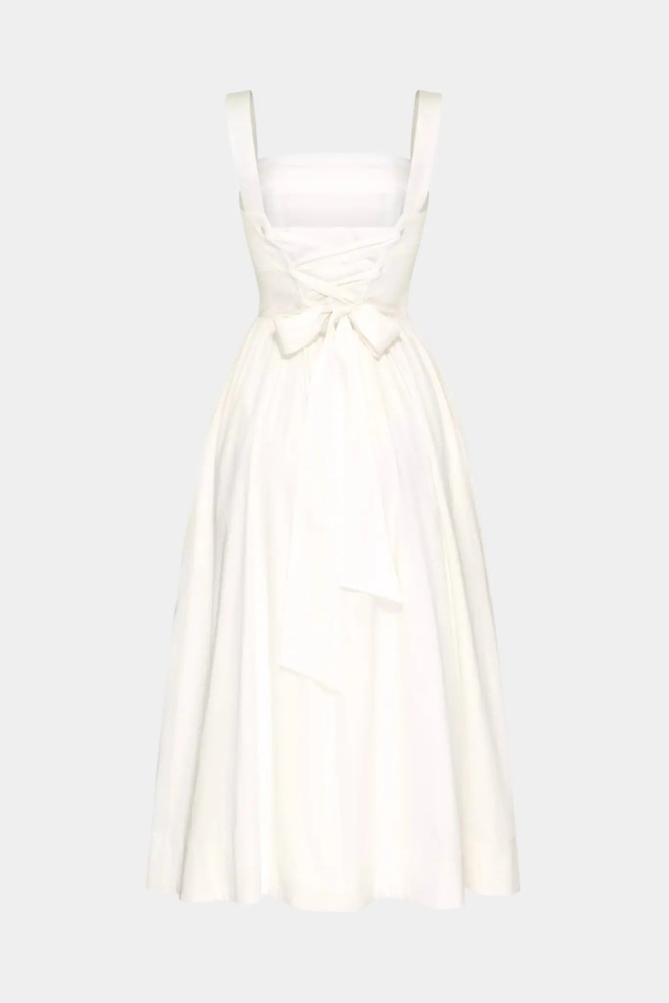 Costas do vestido midi Antonieta Gaia off-white com amarração cruzada e laço