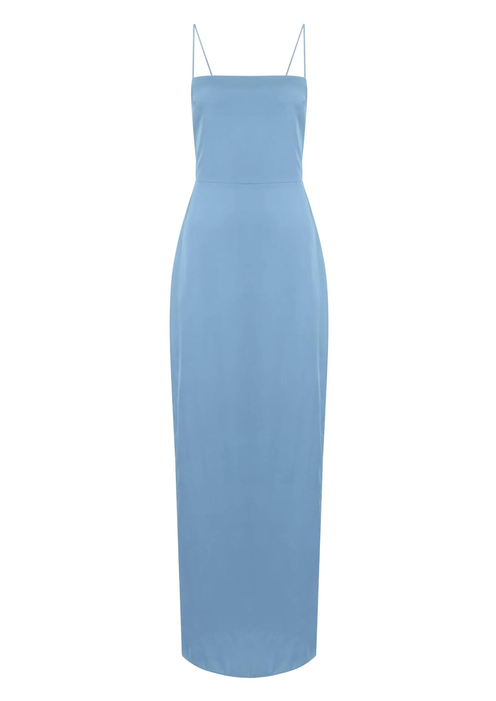 Vestido de Festa Longo Lune MR azul claro de alças finas e decote reto