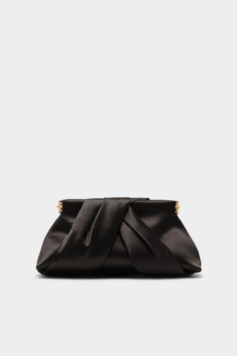 Bolsa de Festa Lia Cult Gaia preta em cetim com drapeado frontal