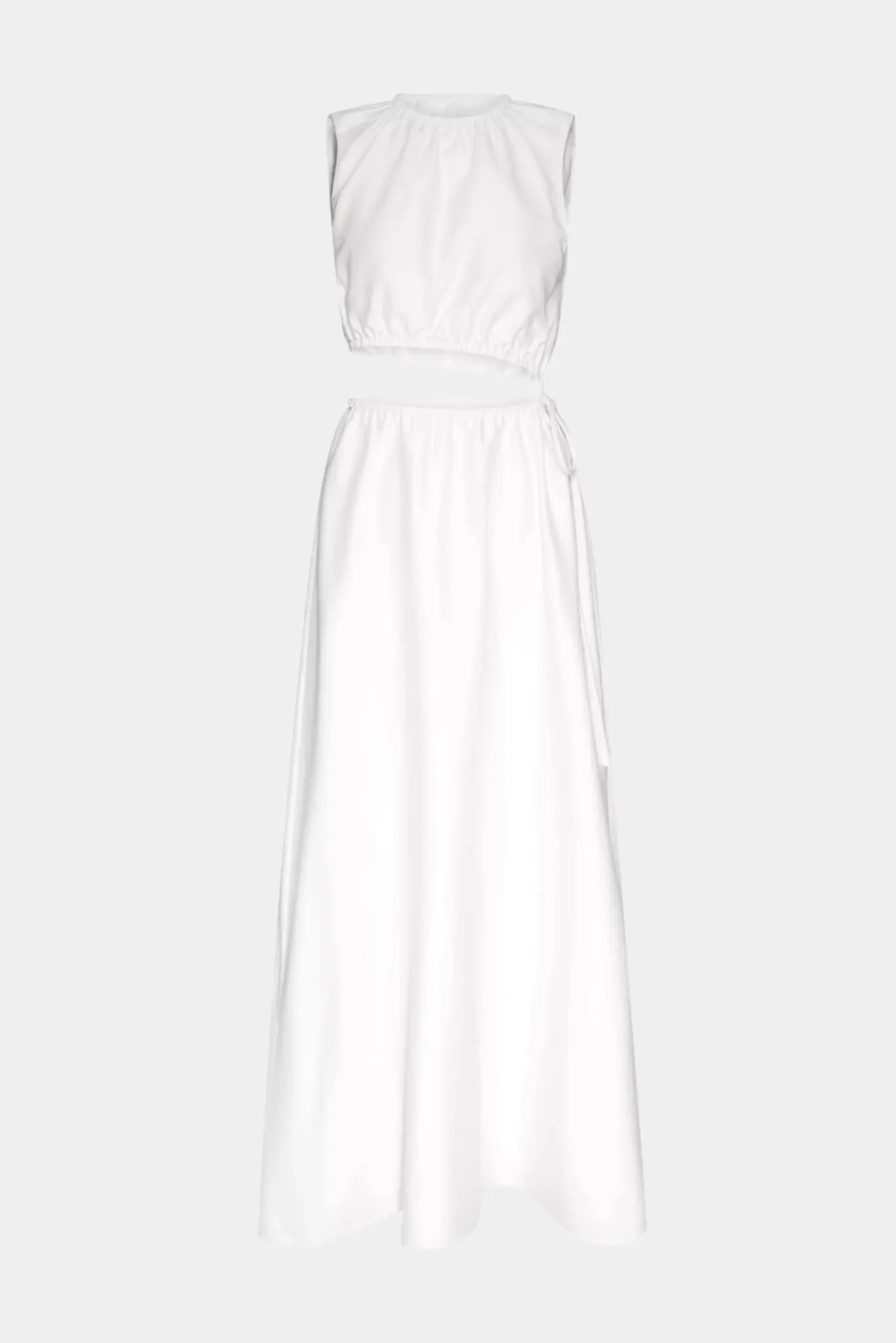 Vestido Nuage Gaia branco com detalhe vazado na cintura e caimento amplo