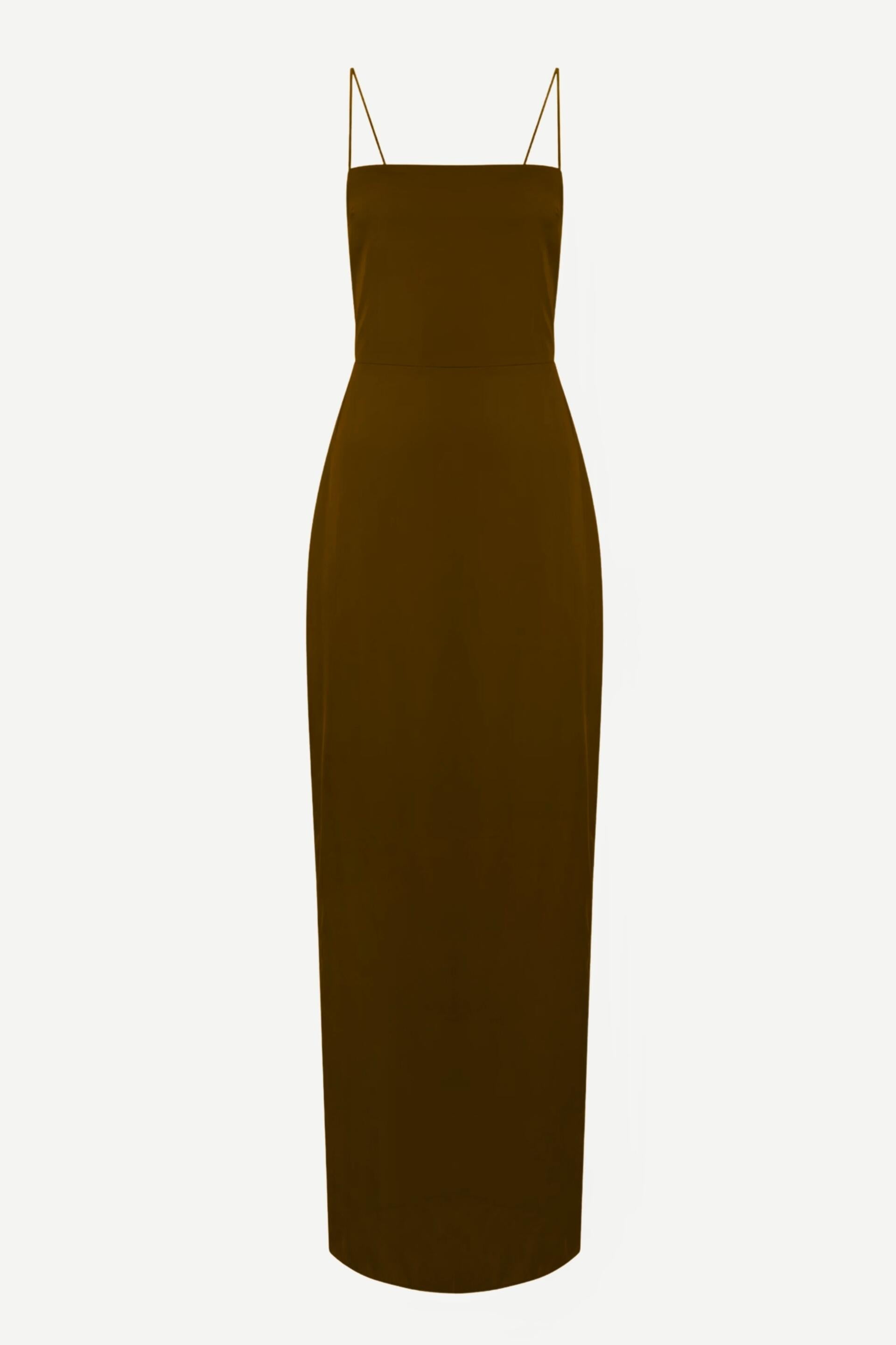 Vestido de Festa Longo Lune MR marrom de alças finas e decote reto
