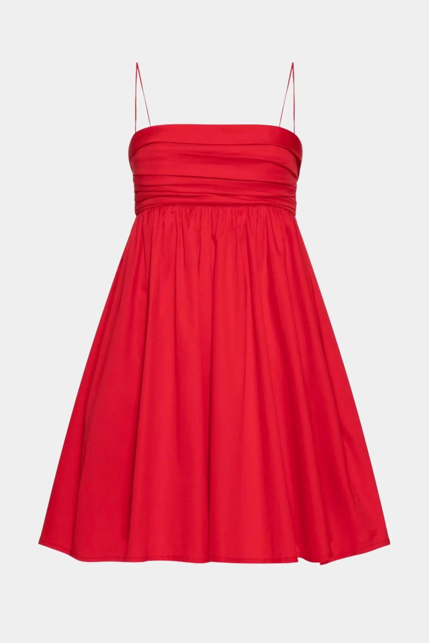 Vestido Curto Petit Gaia vermelho com corpo drapeado, alças delicadas e modelagem fluida