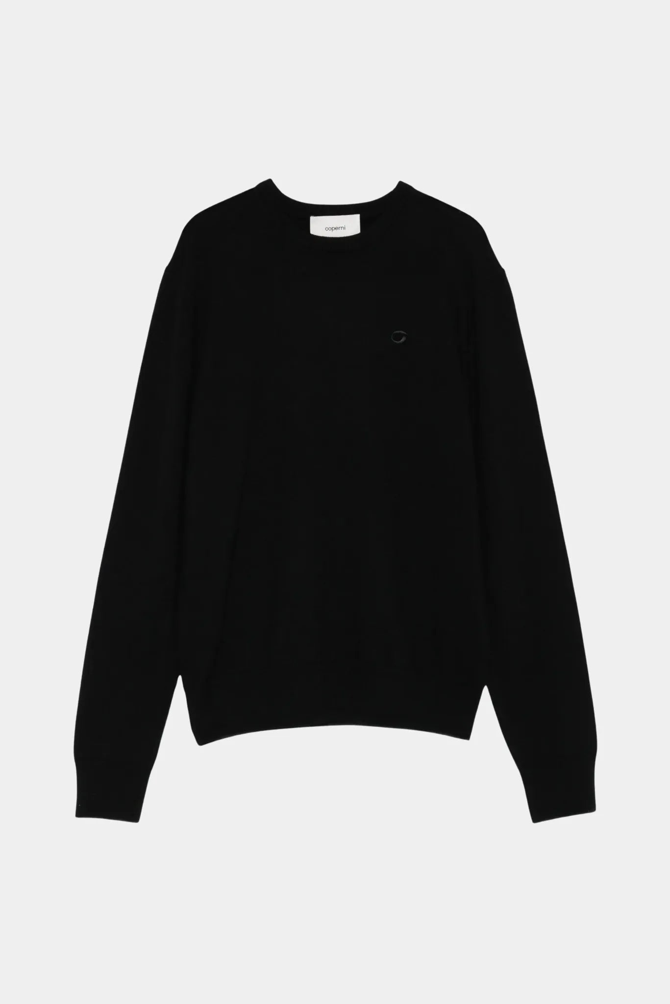 Suéter preto Coperni de lã com logo bordado e modelagem clássica