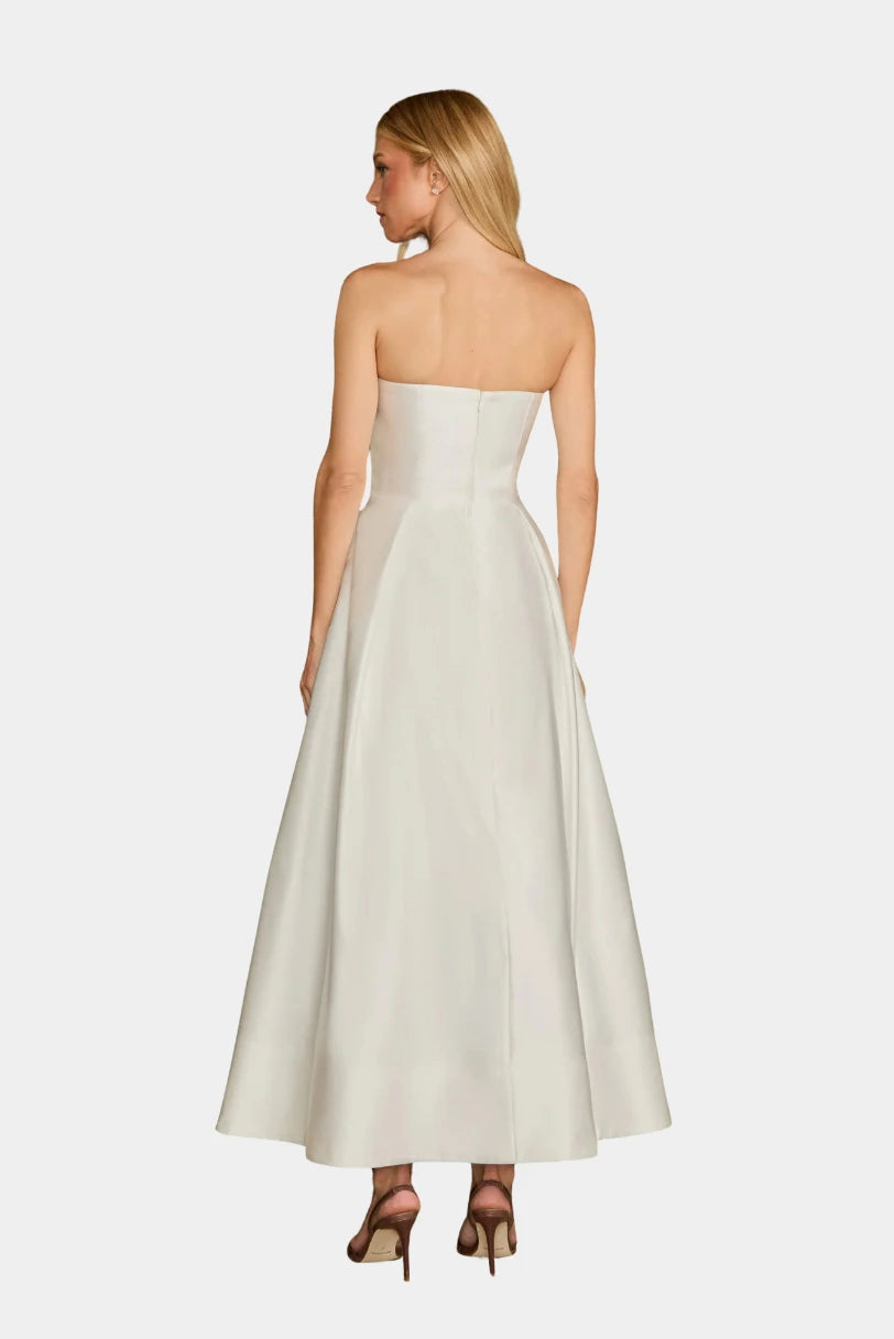 Vestido Midi Lucy Acetinado Fabulous off white em vista lateral e de costas