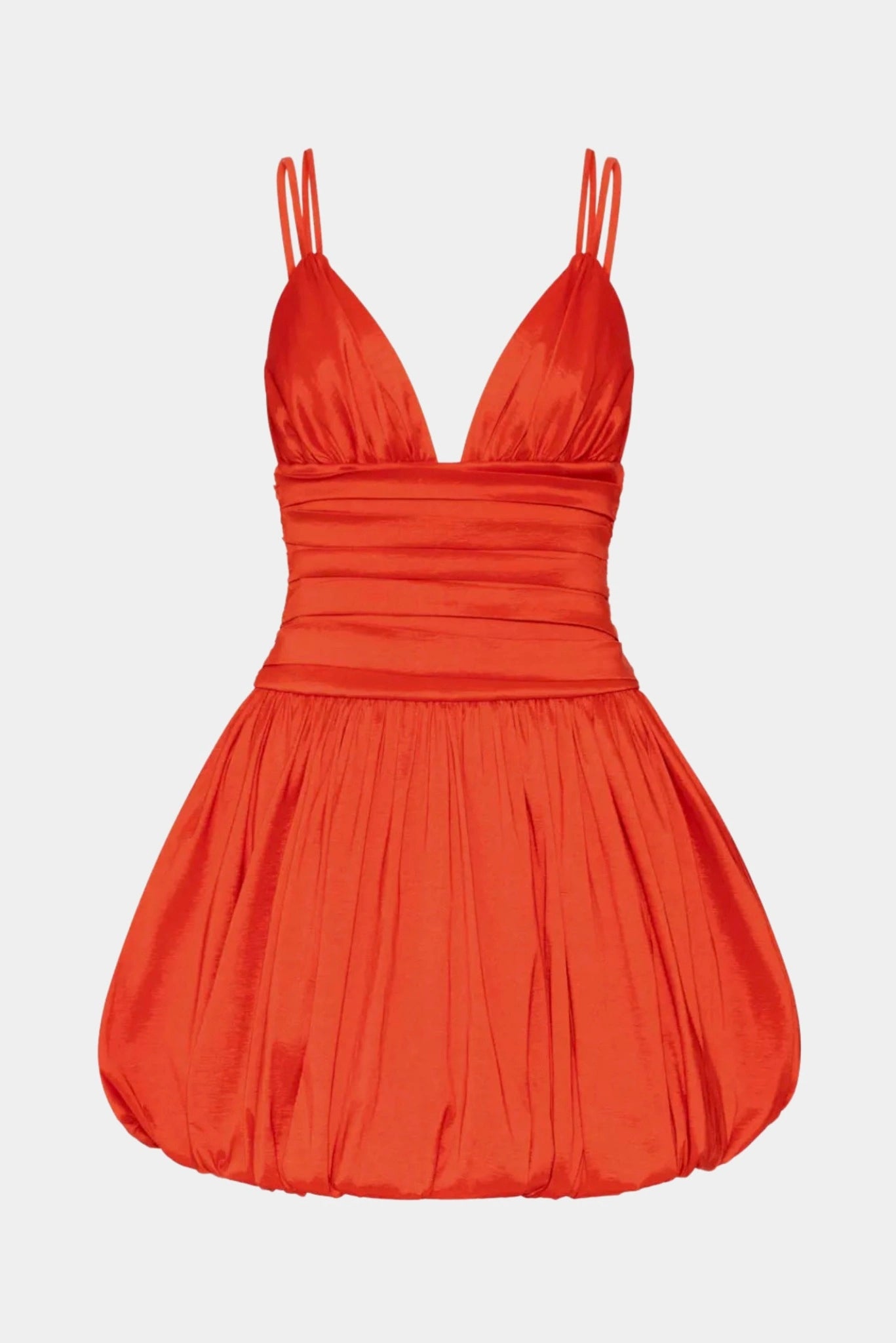 Vestido curto Flora Balonê Gaia vermelho com decote profundo, alças finas duplas e saia balonê