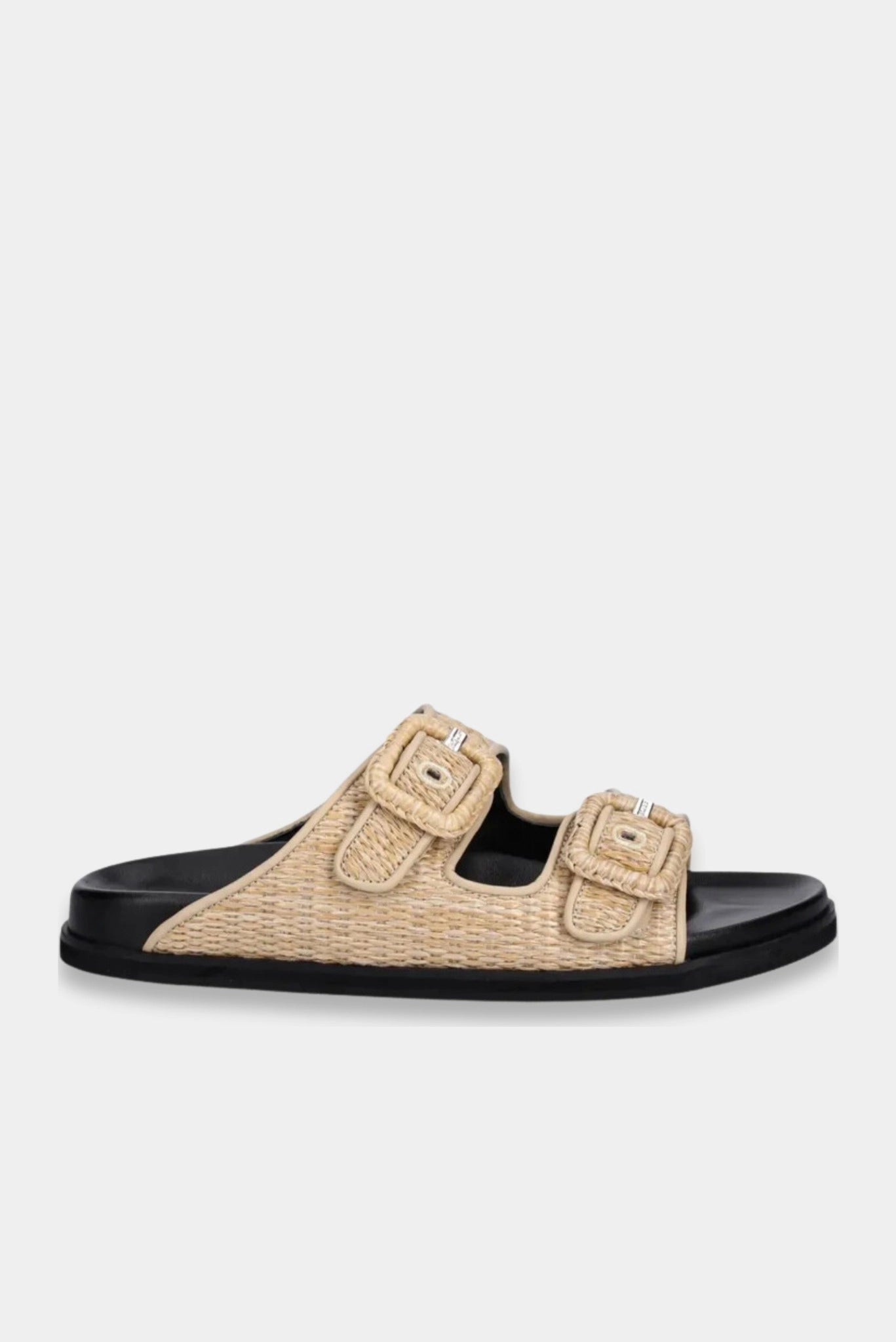 Chinelo Freyah Slide Hugo Boss em trama natural com duas fivelas e sola preta