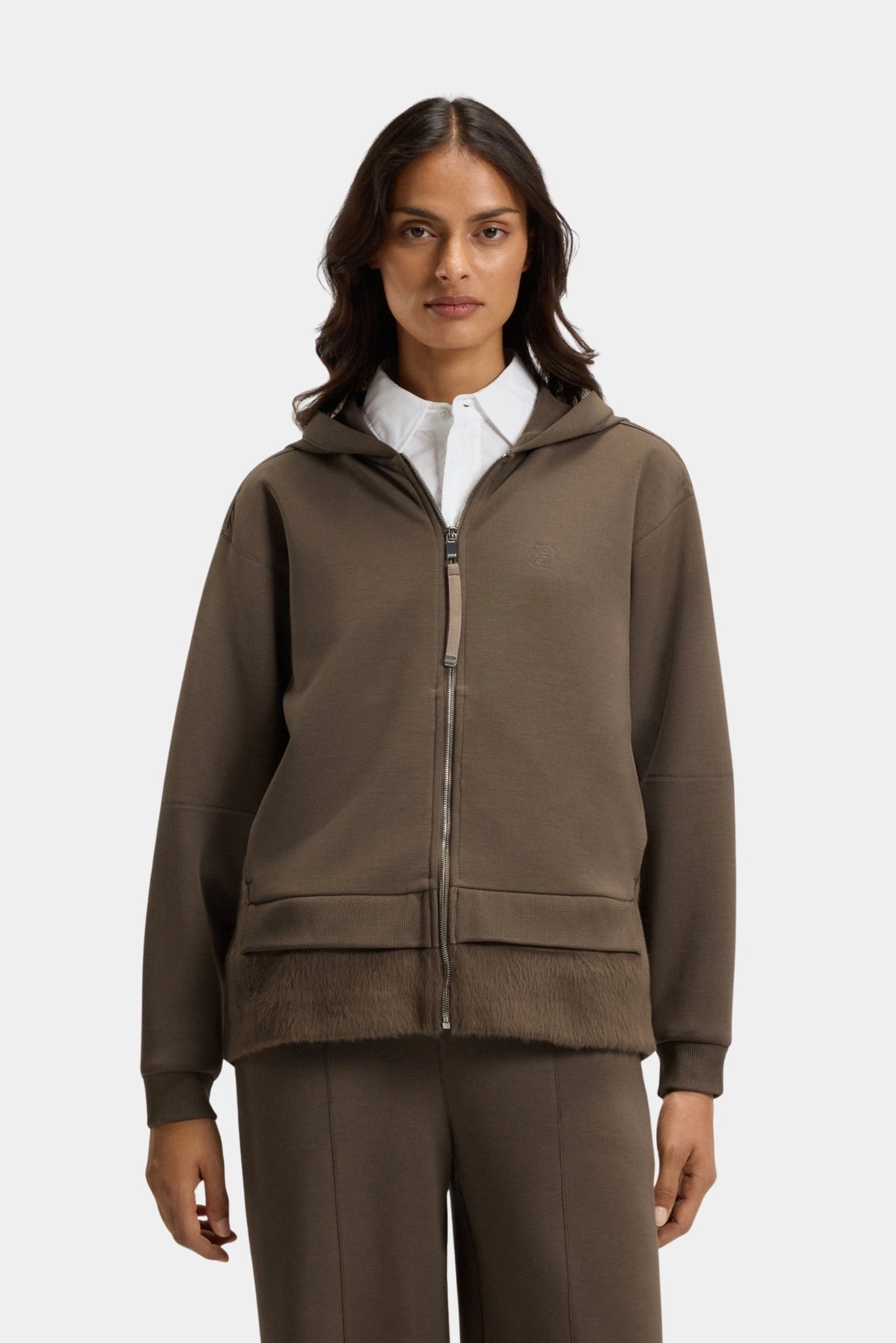 Blusa moletom Edarea Hugo Boss marrom com capuz e detalhe texturizado na barra
