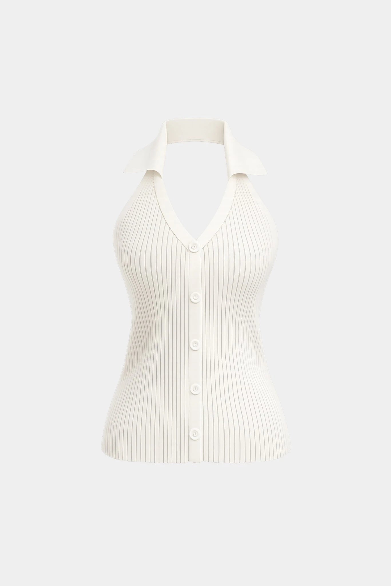 Regata polo em tricot off white Mavi Gaia com gola ampla e botões frontais