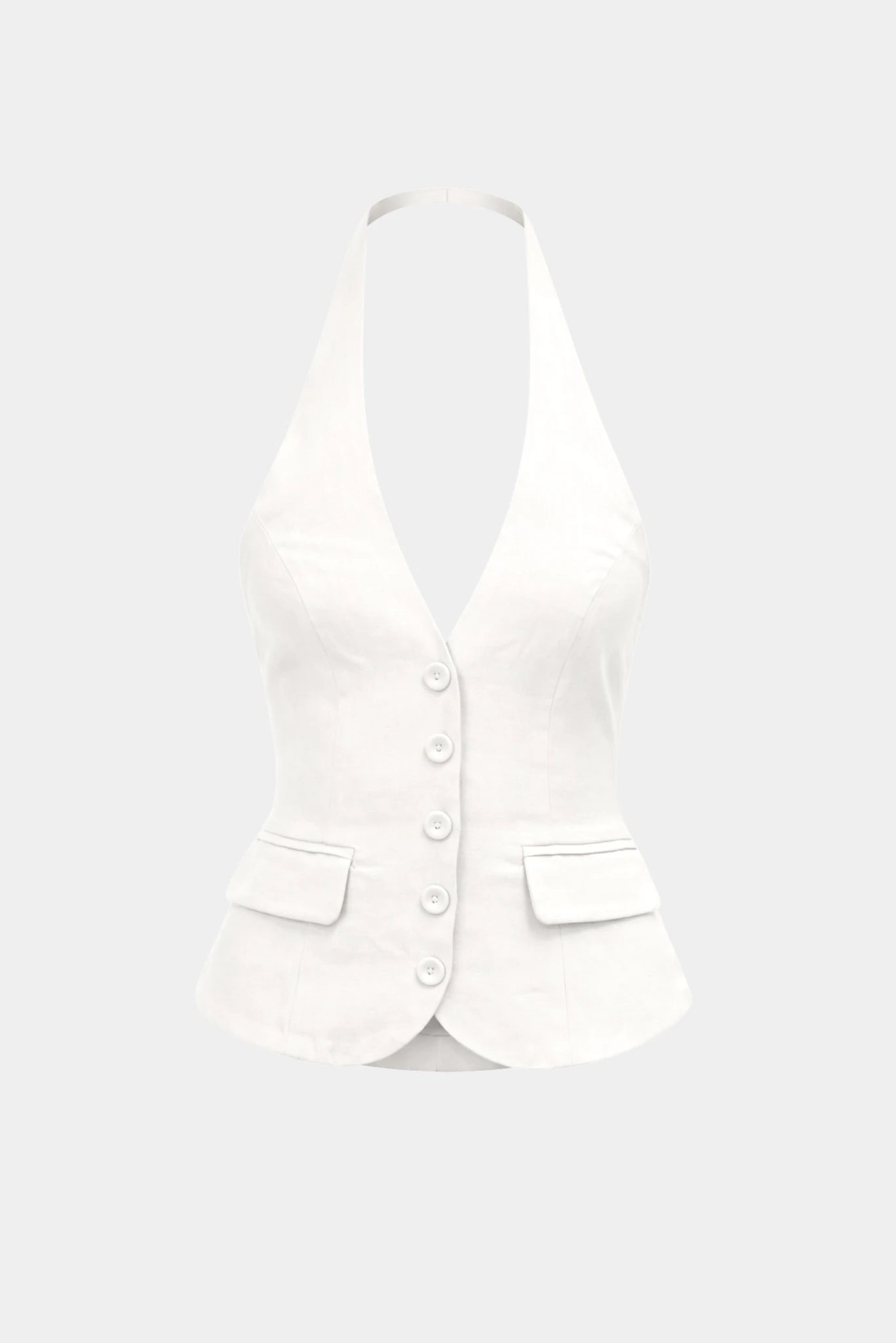 Top Zahira MR off white em alfaiataria com decote V profundo e modelagem estruturada