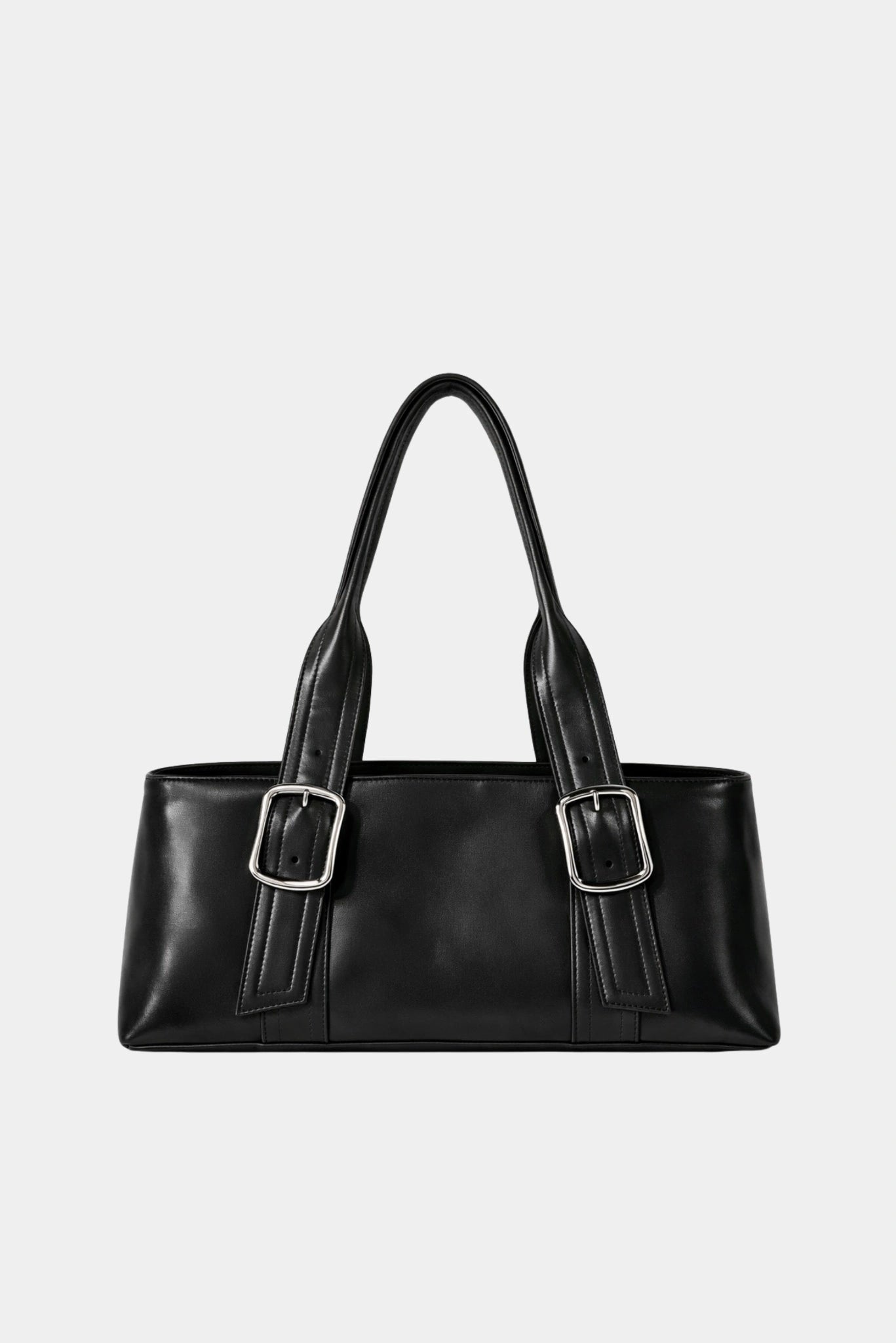 Bolsa Paloma Gaia preta com alças duplas ajustáveis e fivelas metálicas