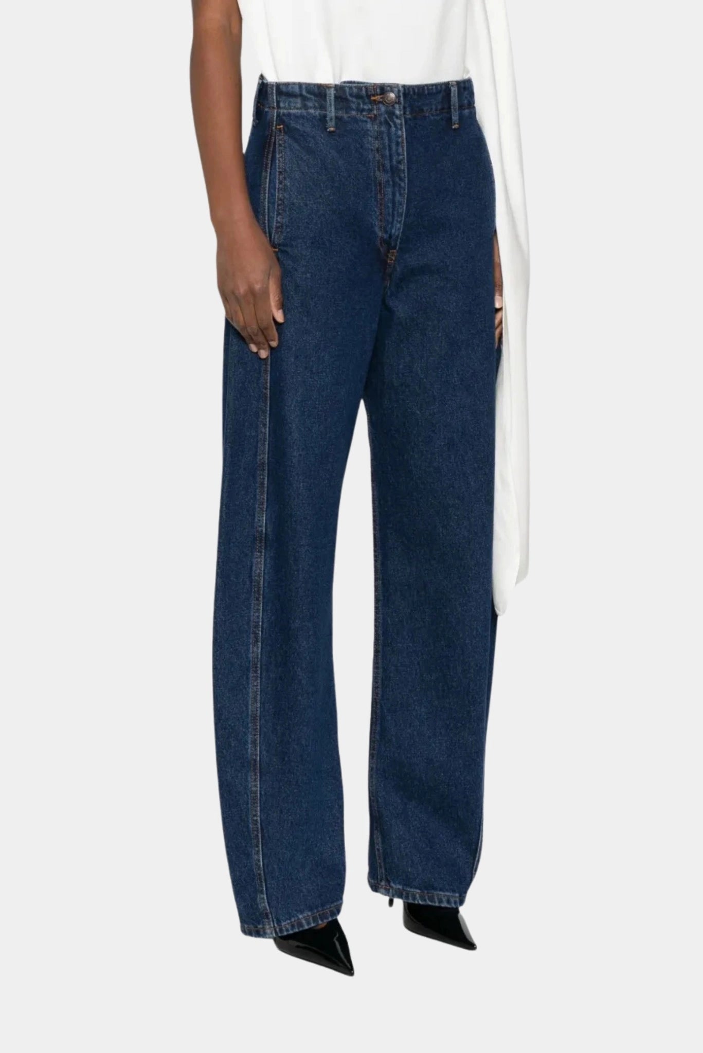 Calça jeans wide leg azul escuro Magda Butrym com modelagem ampla e caimento estruturado