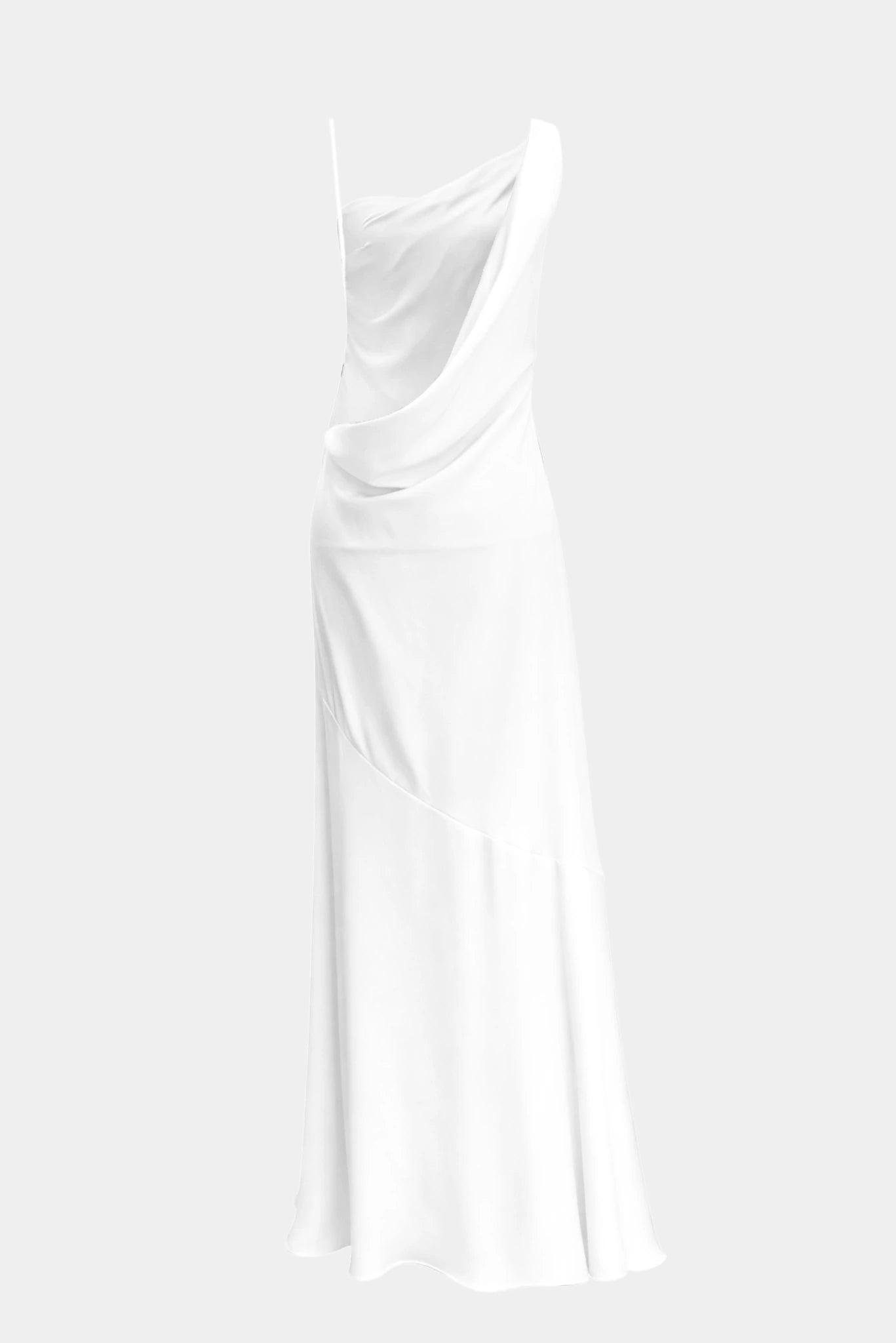 Vestido de festa Angel MR off white com costas abertas e detalhe drapeado nas costas