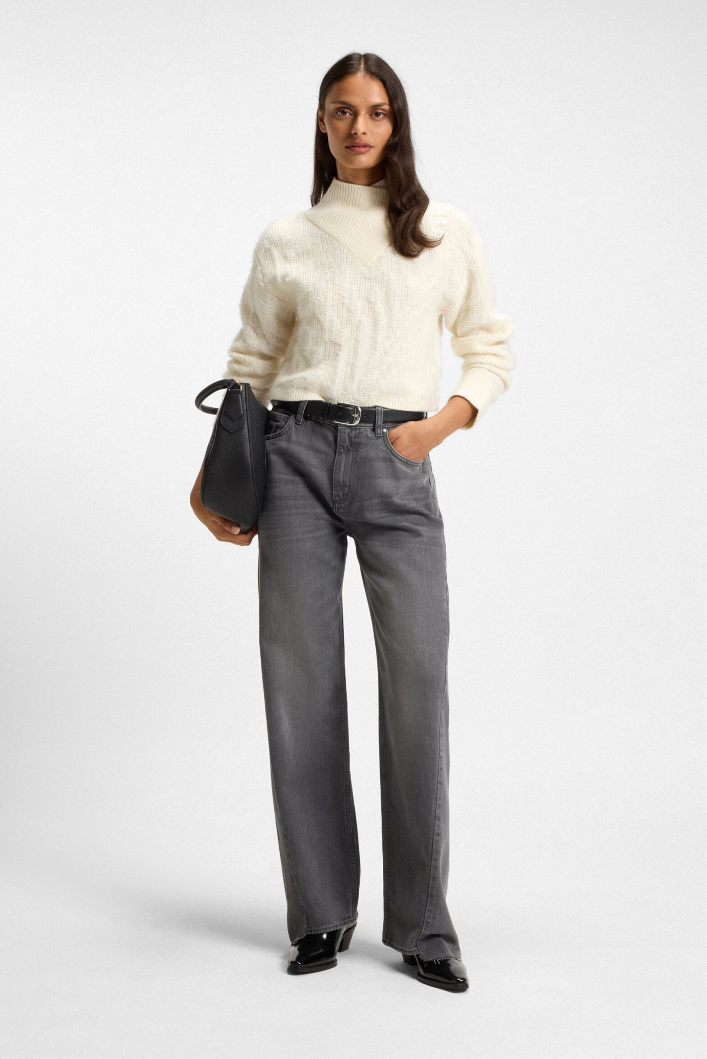 Calça Jeans Crossroad Hugo Boss cinza com modelagem reta e lavagem estonada