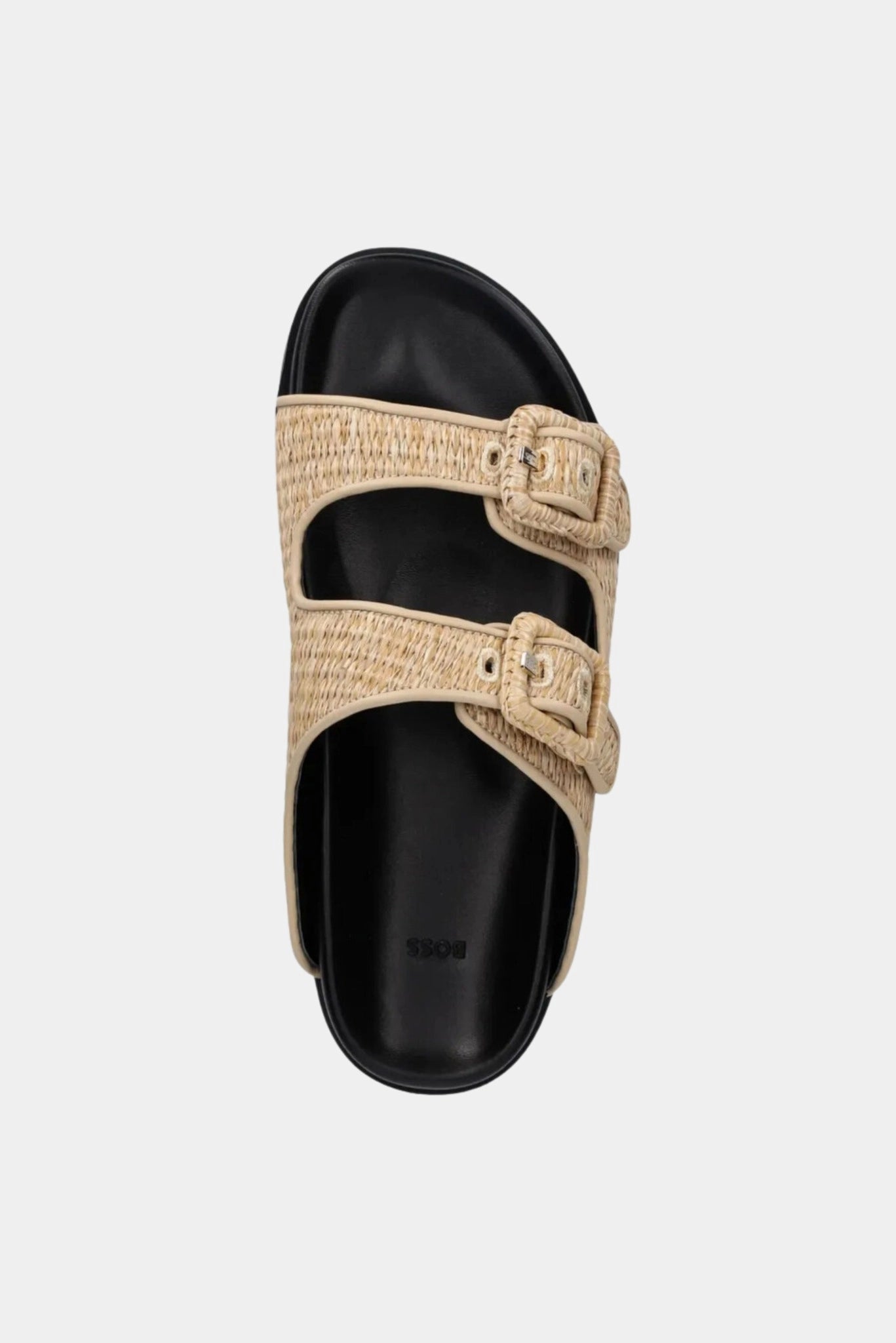 Chinelo Freyah Slide Hugo Boss com tiras tramadas bege e palmilha preta