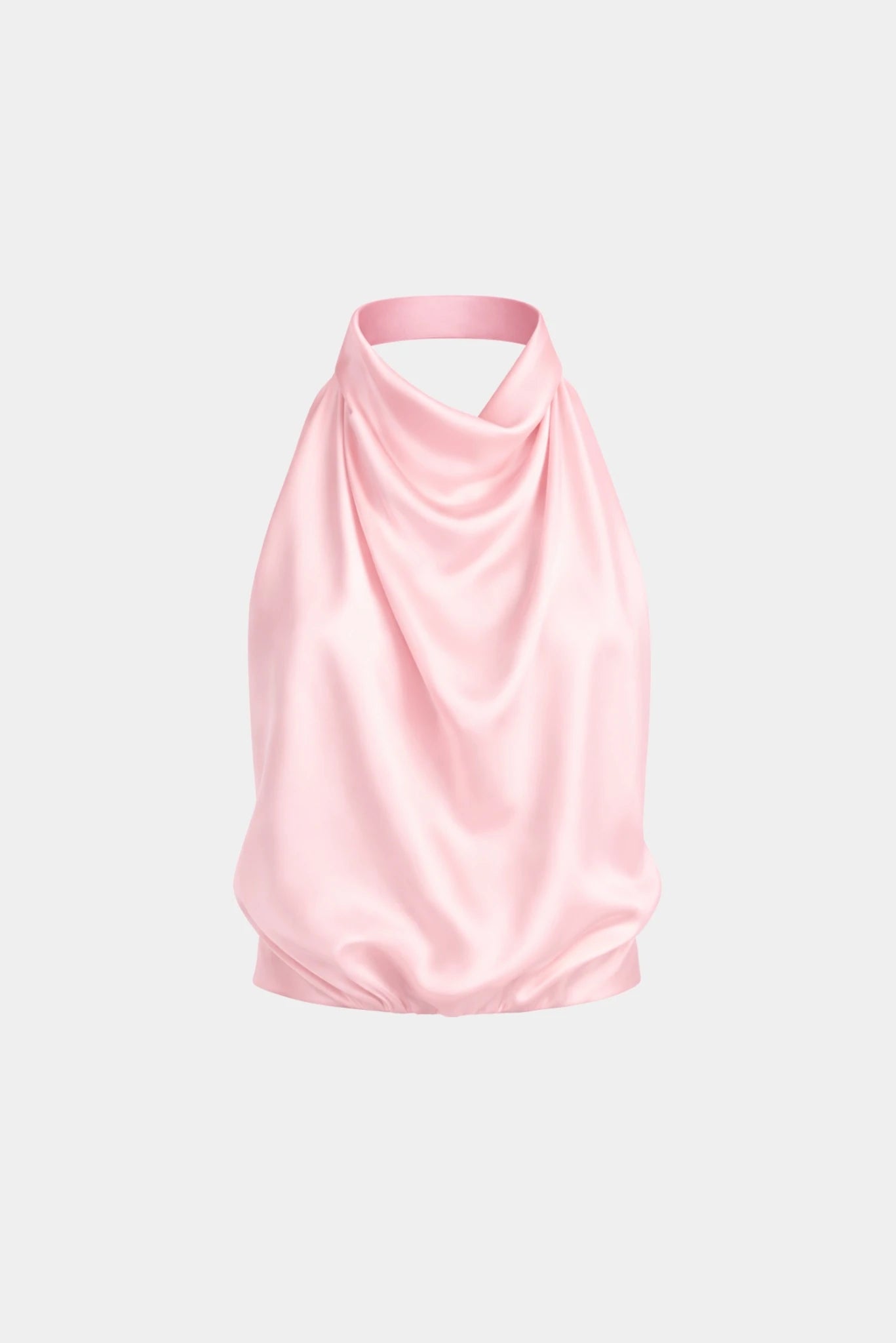 Top Frente Única Helza MR rosa com gola drapeada e modelagem fluida elegante