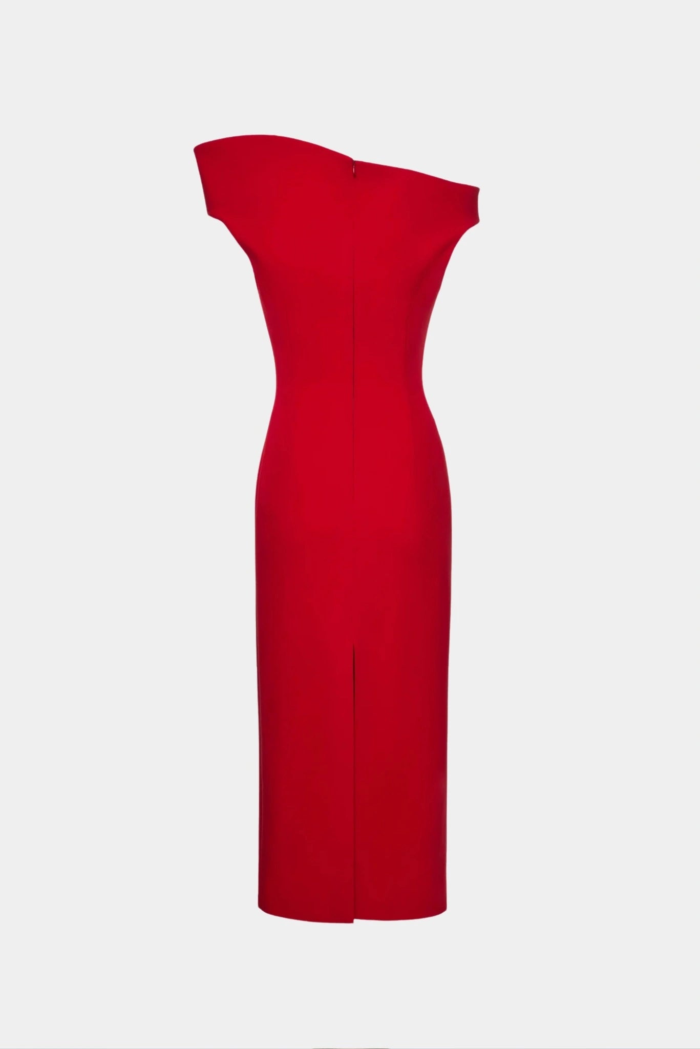 Costas de vestido midi vermelho Magda Butrym com decote estruturado e fenda traseira