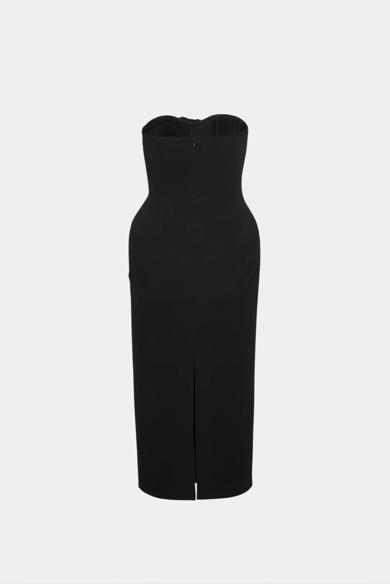 Vestido midi preto da Magda Butrym com corset ajustado, silhueta marcada e abertura traseira
