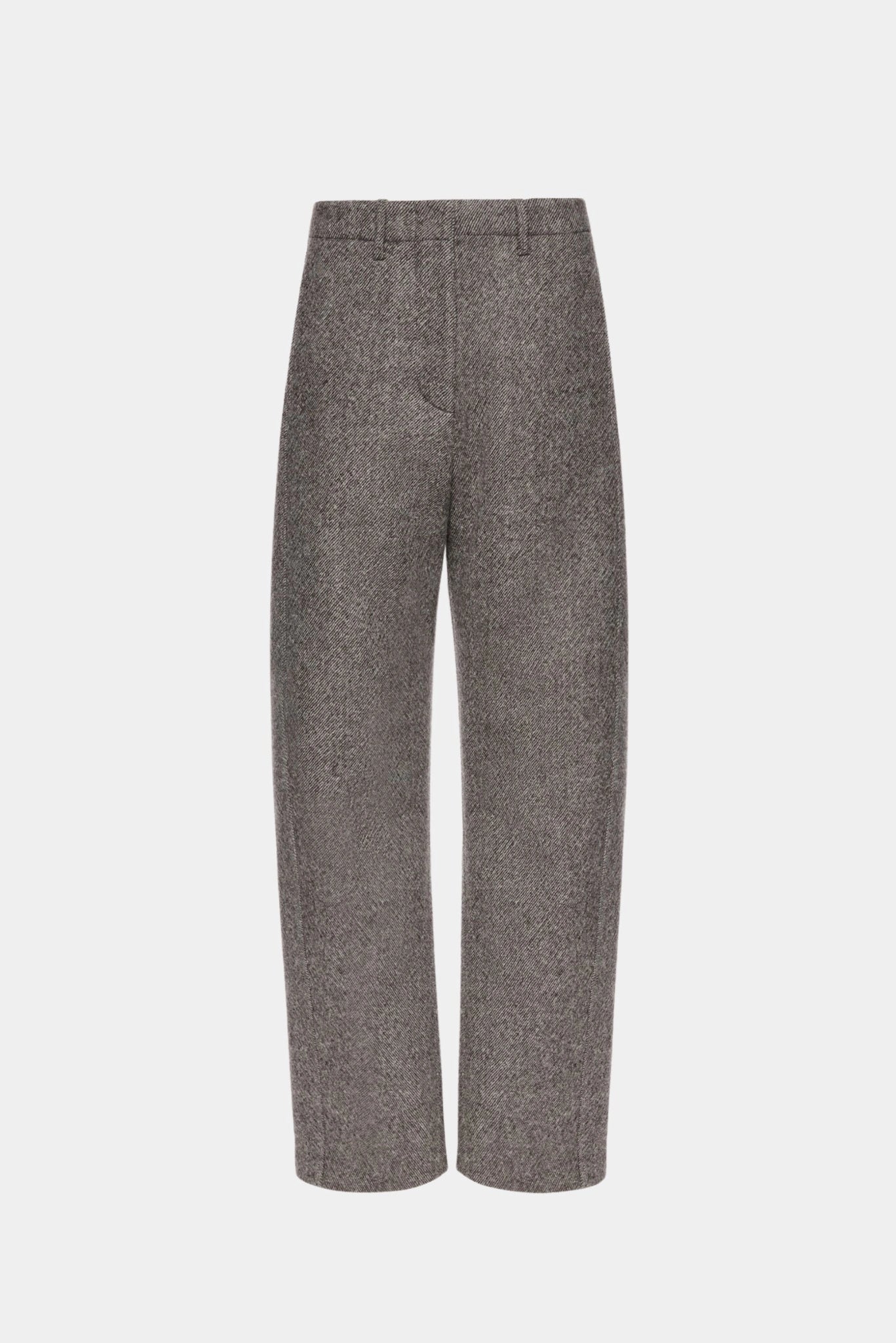 Calça de alfaiataria Magda Butrym em lã cinza mescla com caimento amplo e elegância contemporânea