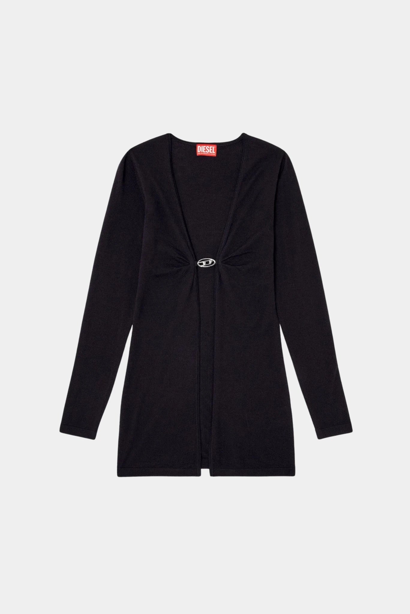 Suéter preto Diesel com decote profundo e detalhe metálico Oval D