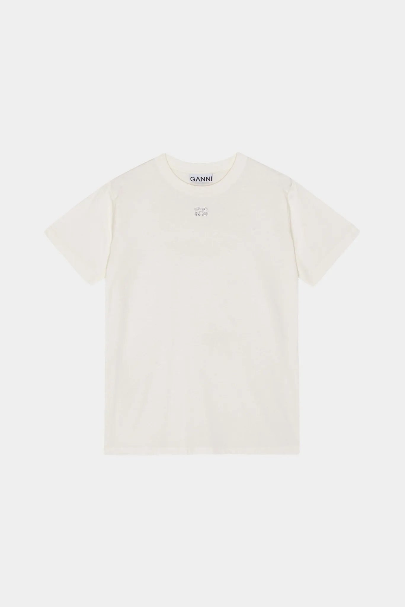 Camiseta Relaxed Ganni off-white com aplicação discreta de strass no peito