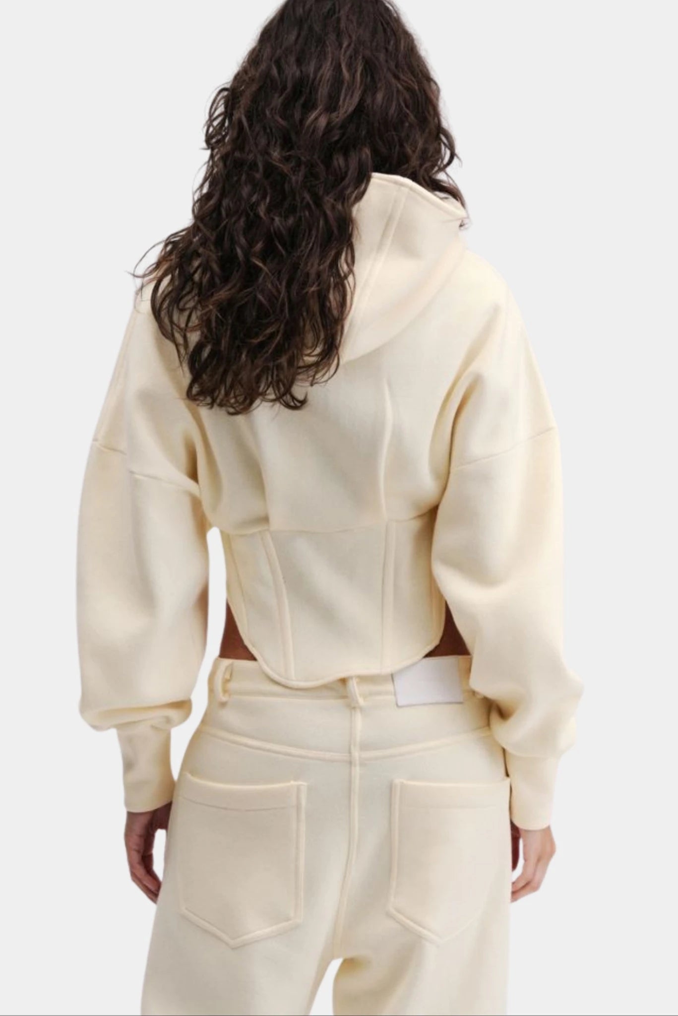Costas do Moletom Corset Francesca off-white com capuz e recortes modeladores