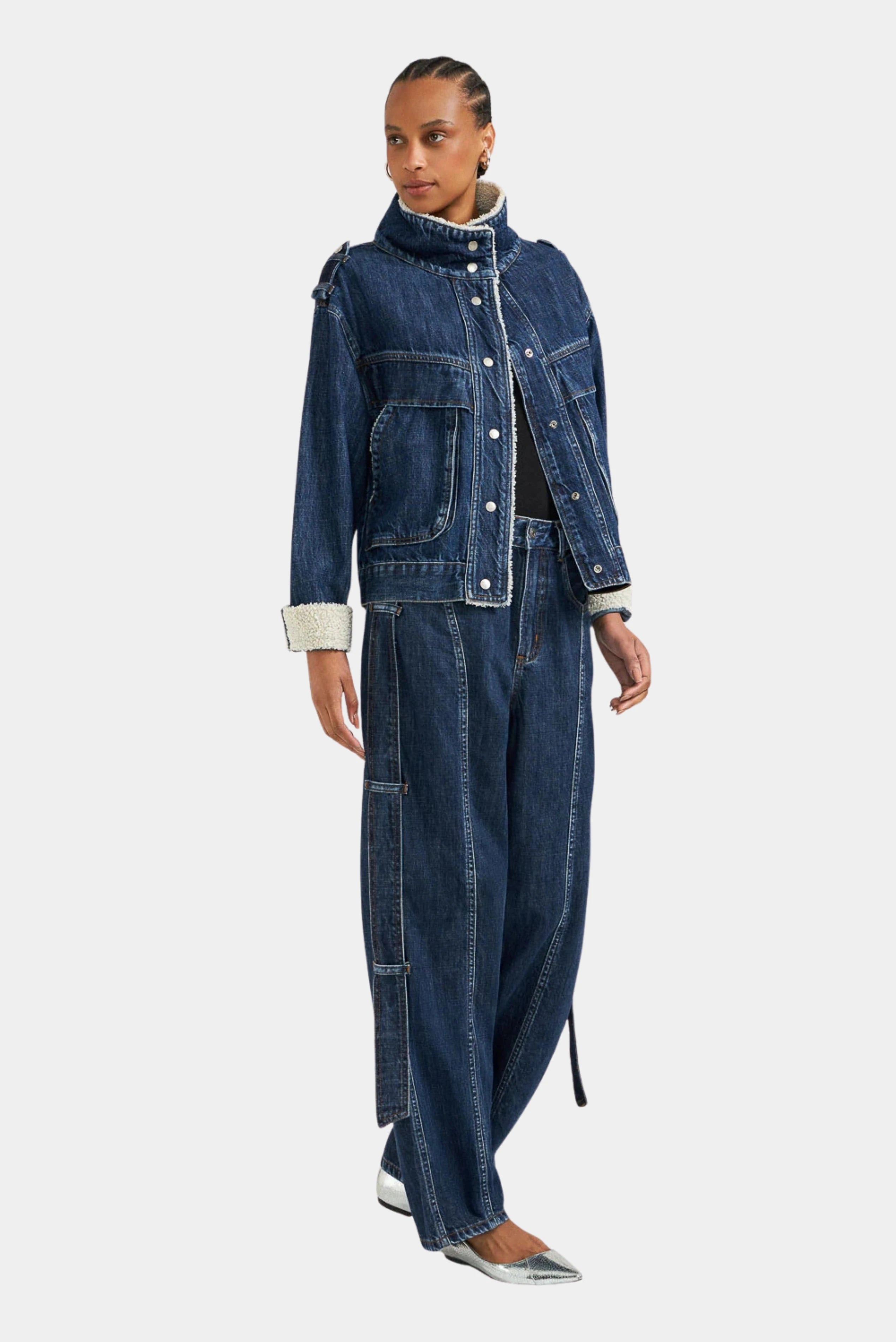 Calça jeans baggy Ldnim azul escuro com recortes laterais e caimento amplo