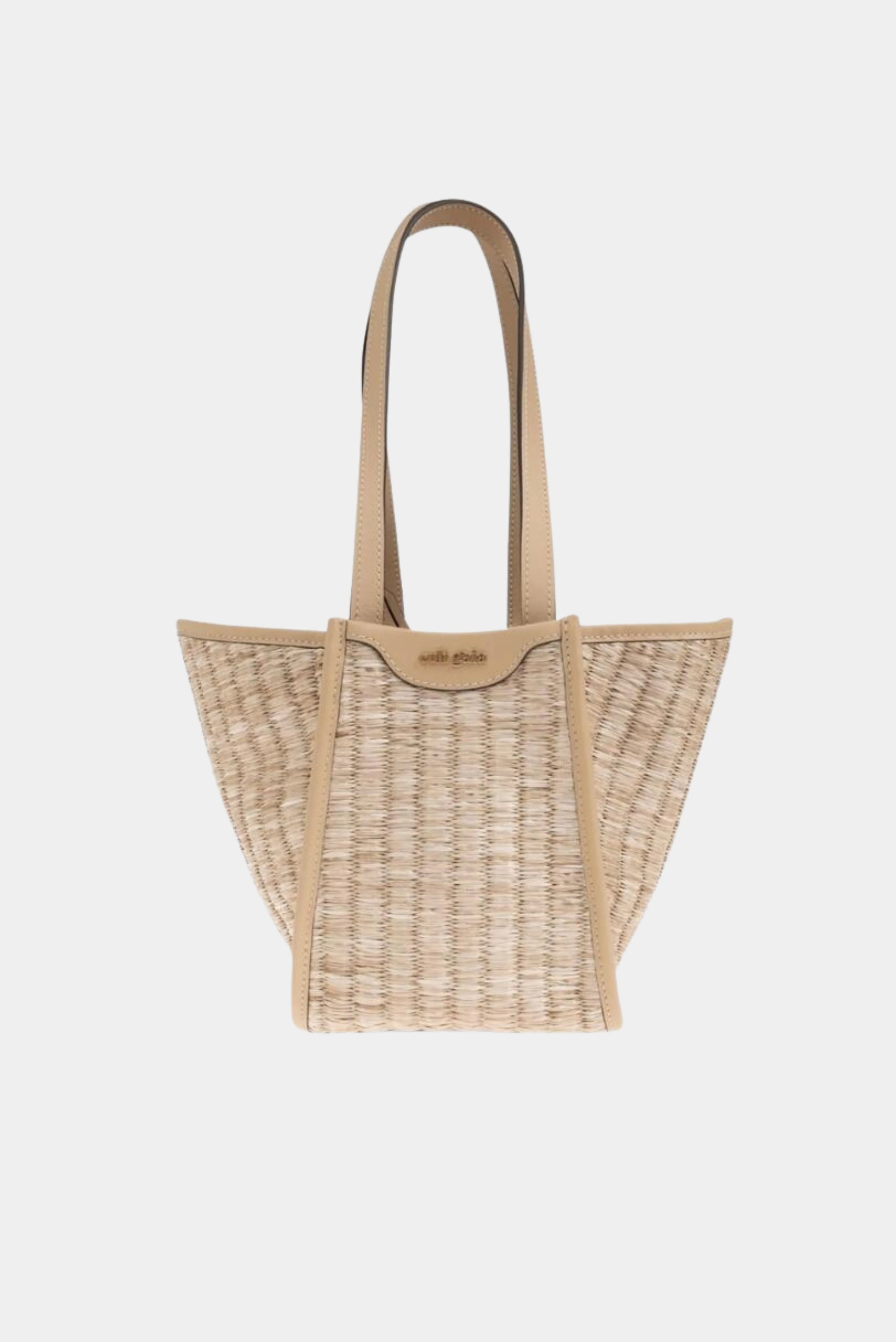 Bolsa tote pequena Cult Gaia em palha natural com acabamento bege