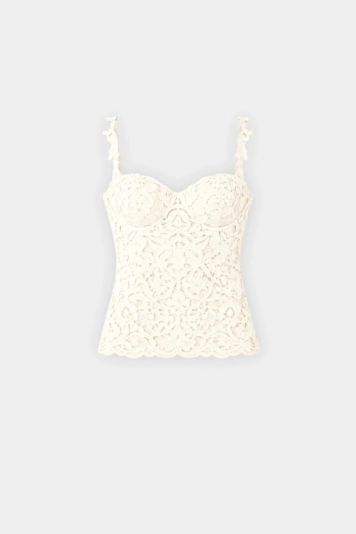 Top off-white Cult Gaia em renda floral com alças finas e busto estruturado