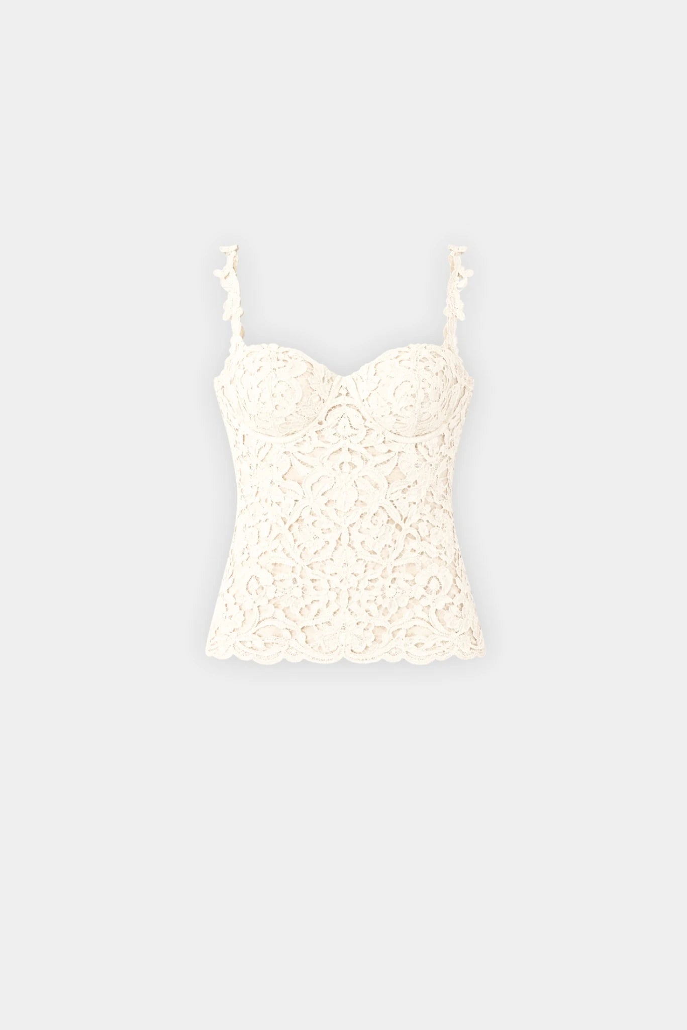 Top off-white Cult Gaia em renda floral com alças finas e busto estruturado