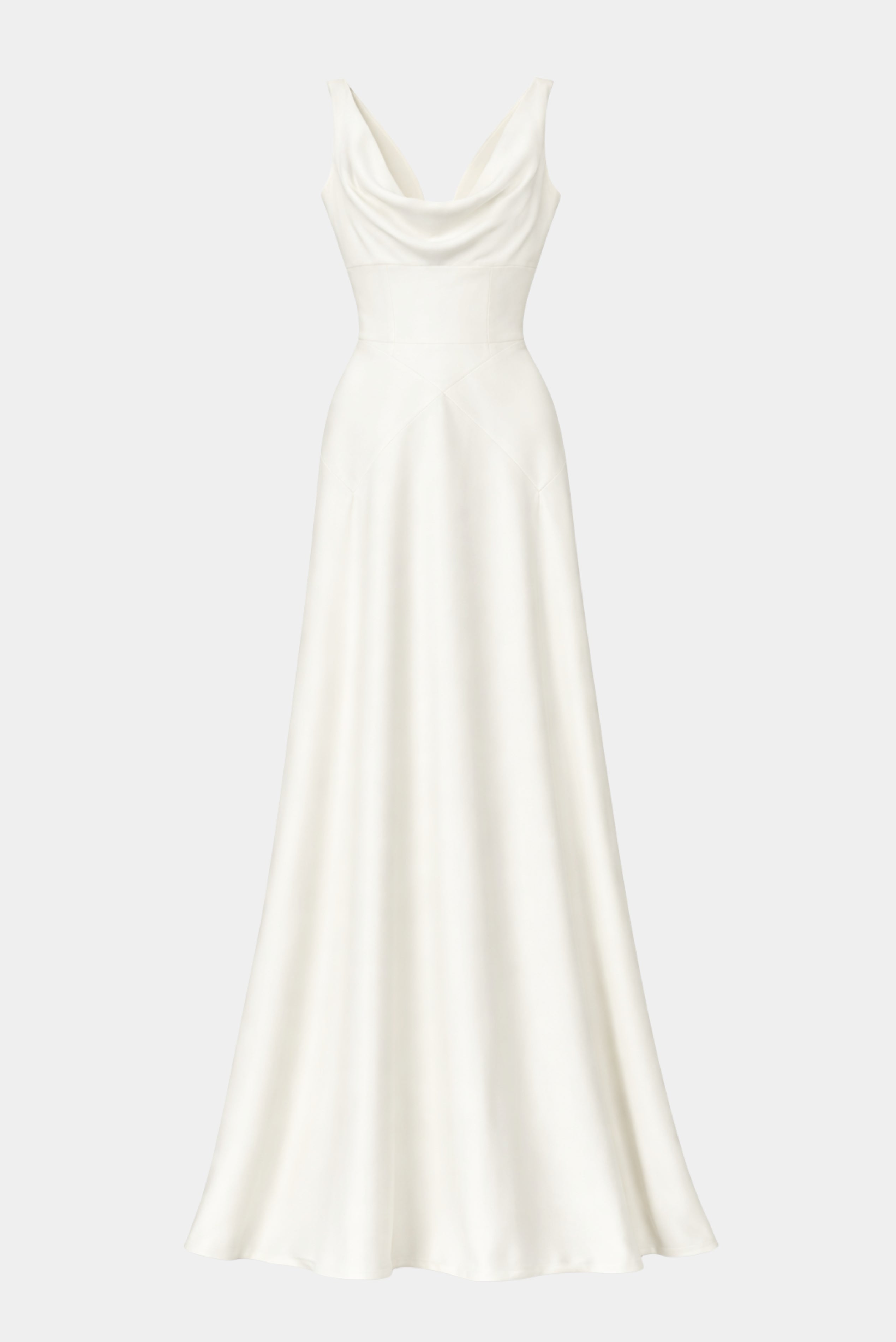 Vestido Longo Anja Fabulous off-white com decote drapeado e recortes na saia