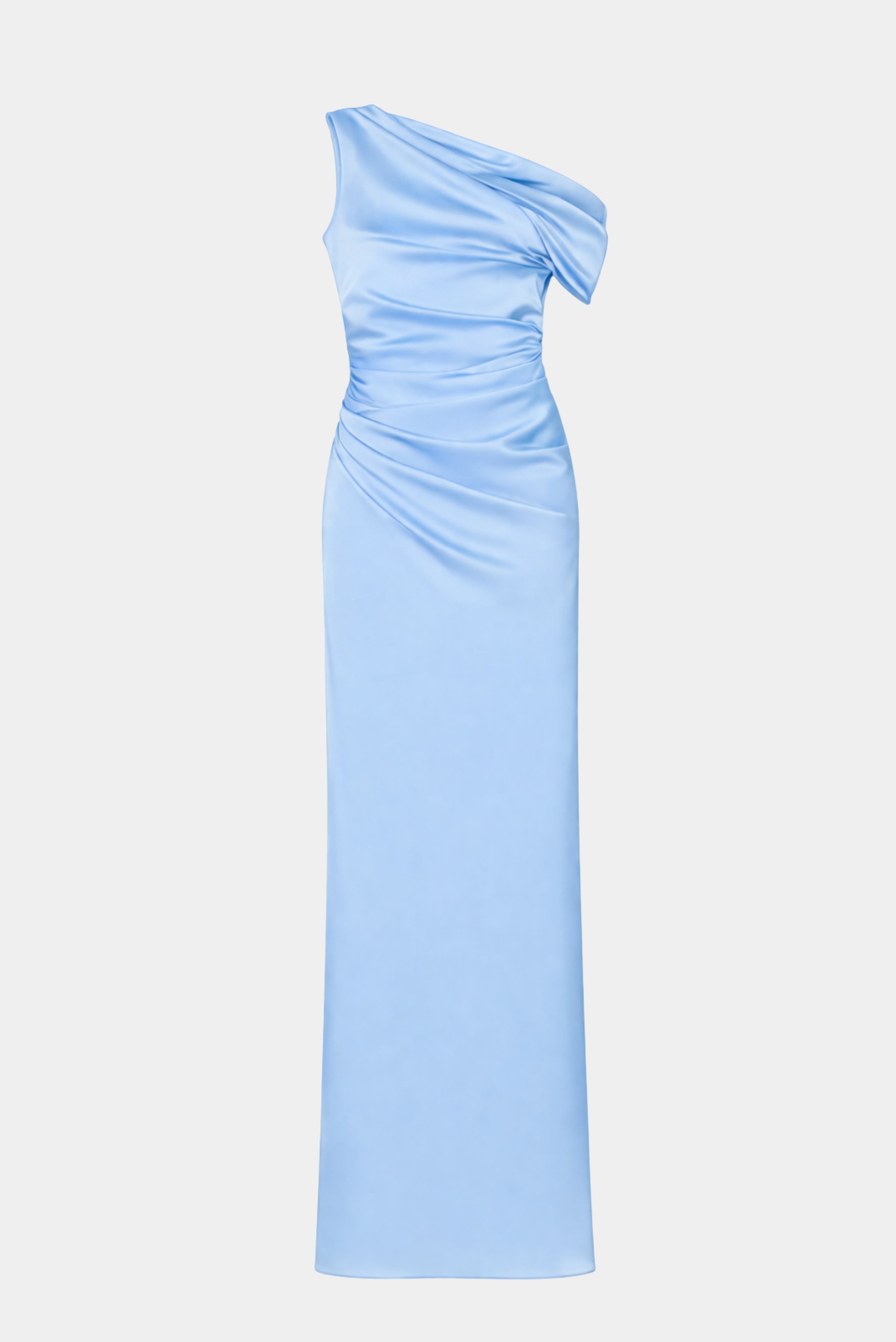 Vestido Longo Kate Fabulous azul claro com decote irregular e drapeado lateral