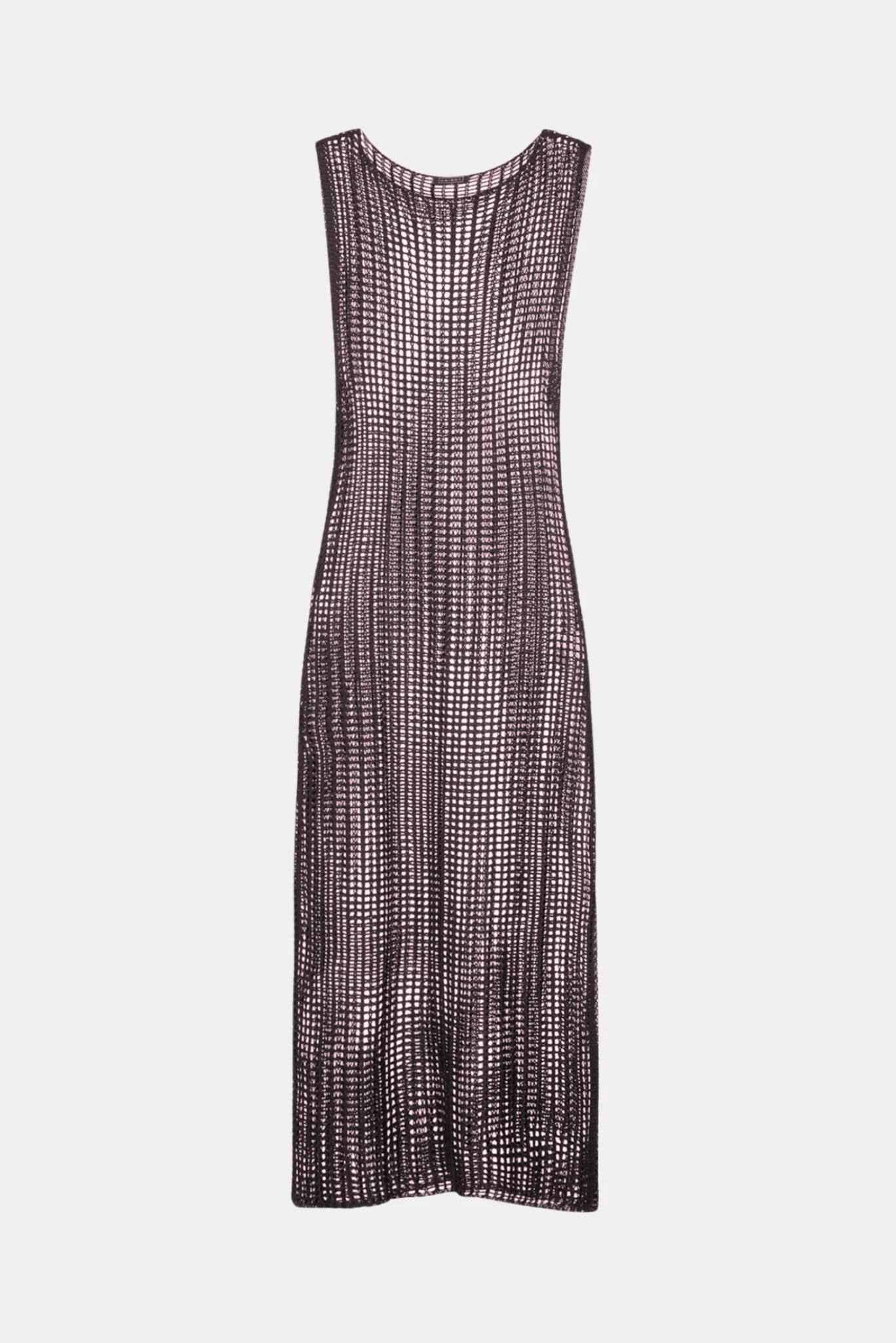 Vestido midi Haight Luciana em tricot vazado marrom com modelagem reta sem mangas
