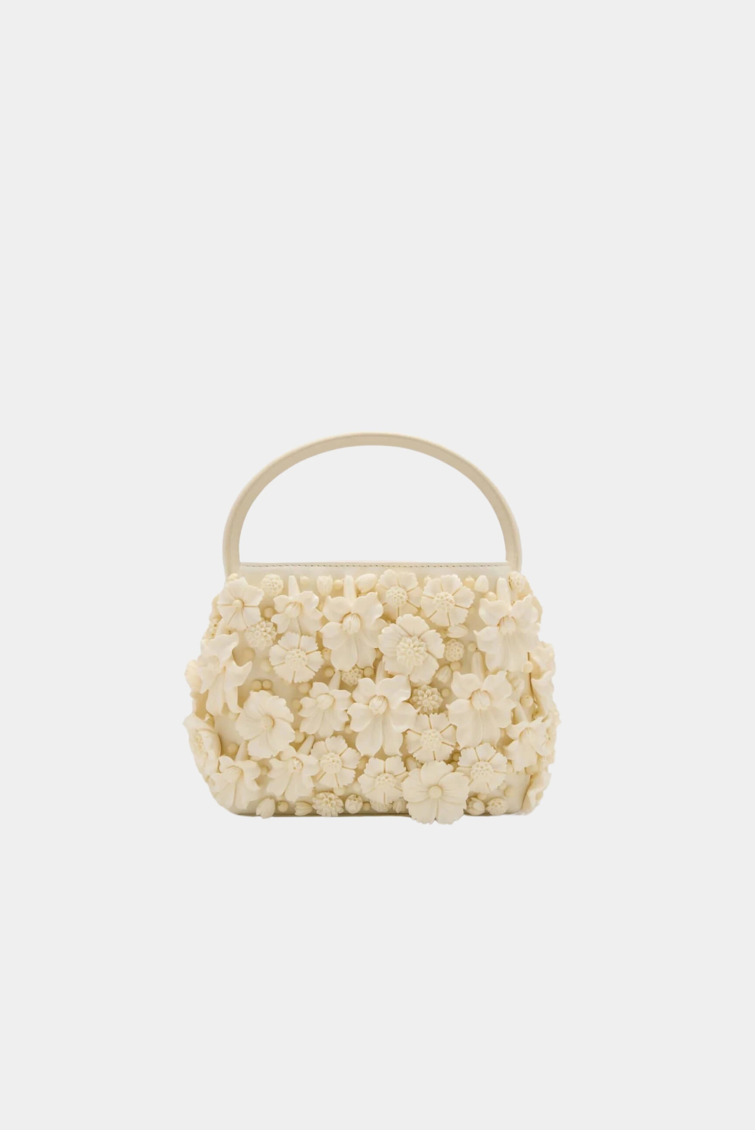 Bolsa feminina Cult Gaia em tom marfim com flores em relevo e alça estruturada