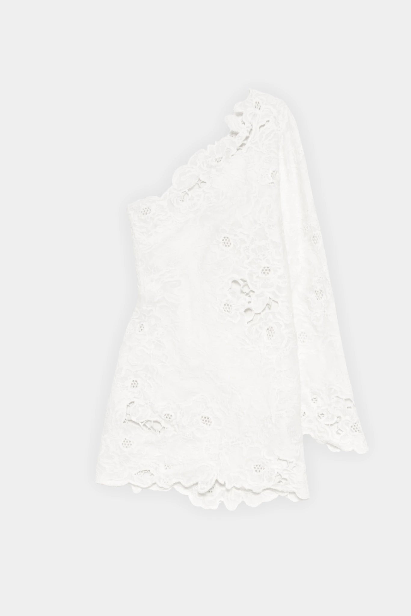 Vestido mini off-white Cult Gaia de um ombro só com bordado floral e manga longa