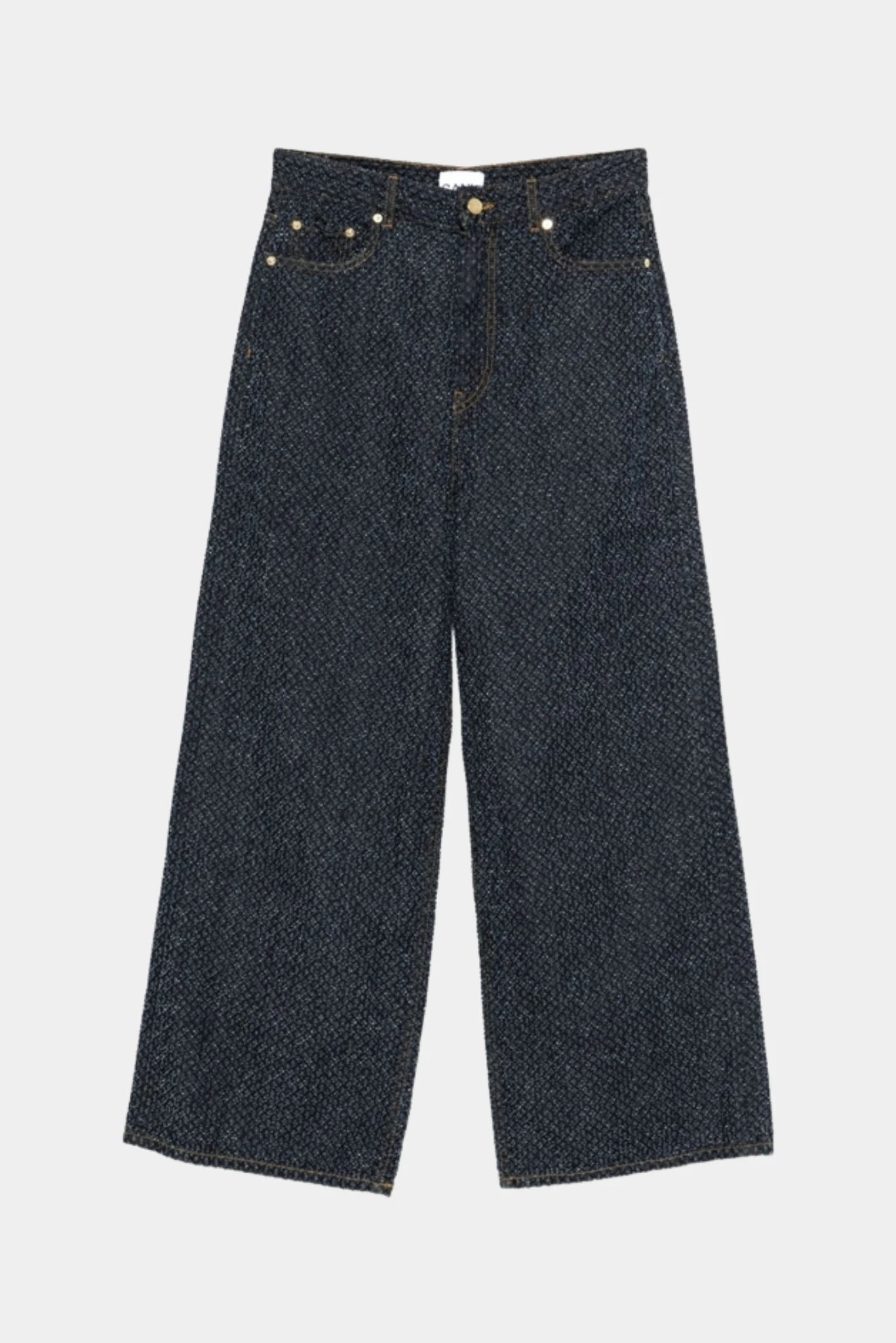 Calça jeans tweed Ganni azul escuro com modelagem ampla e cintura alta