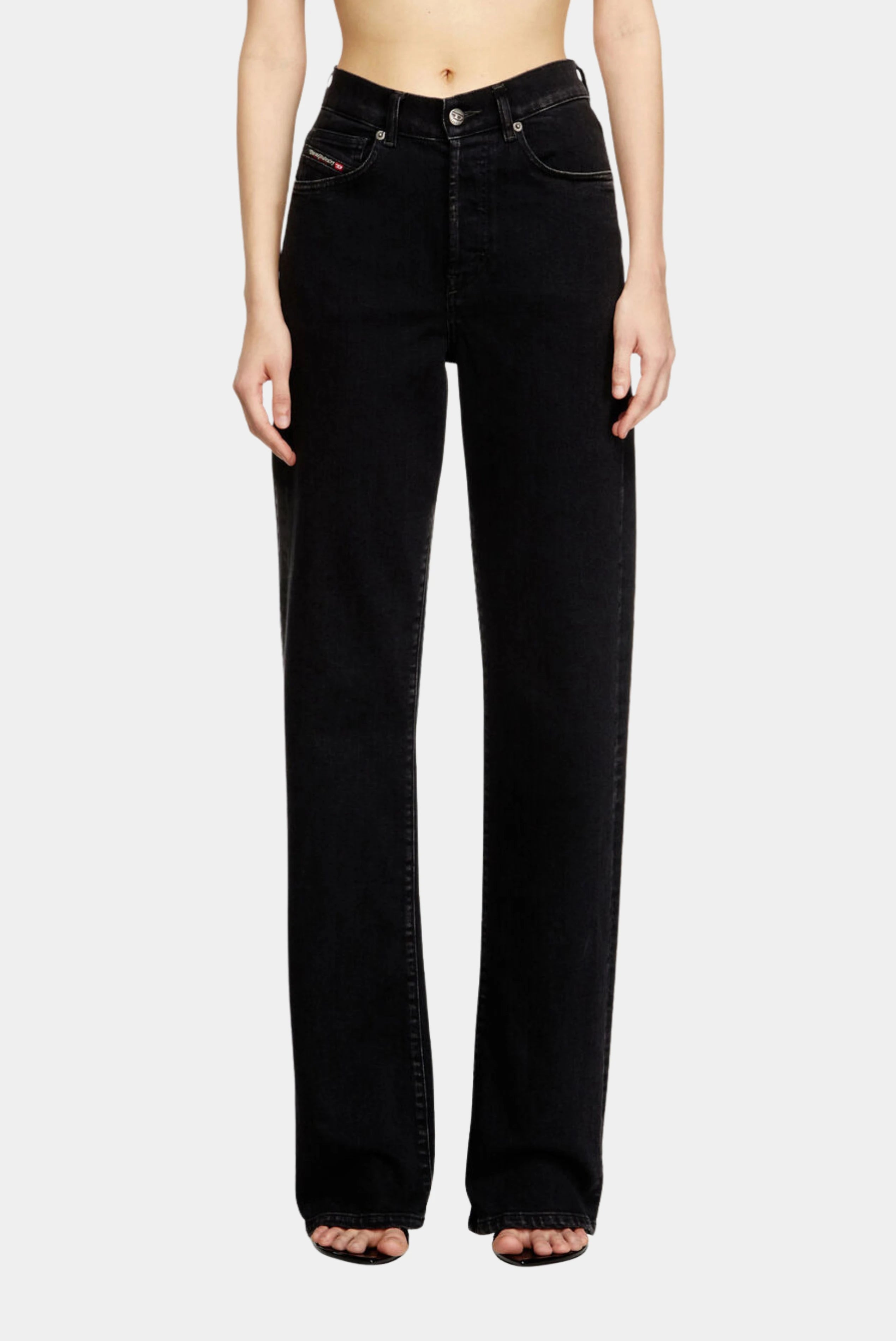 Calça Jeans Regular D-Sent Diesel preta com cintura média e bolsos frontais