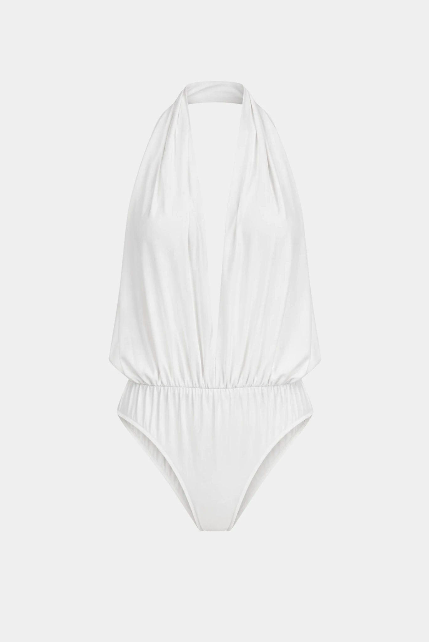 Body Soie Halter Francesca branco com decote profundo e costas abertas