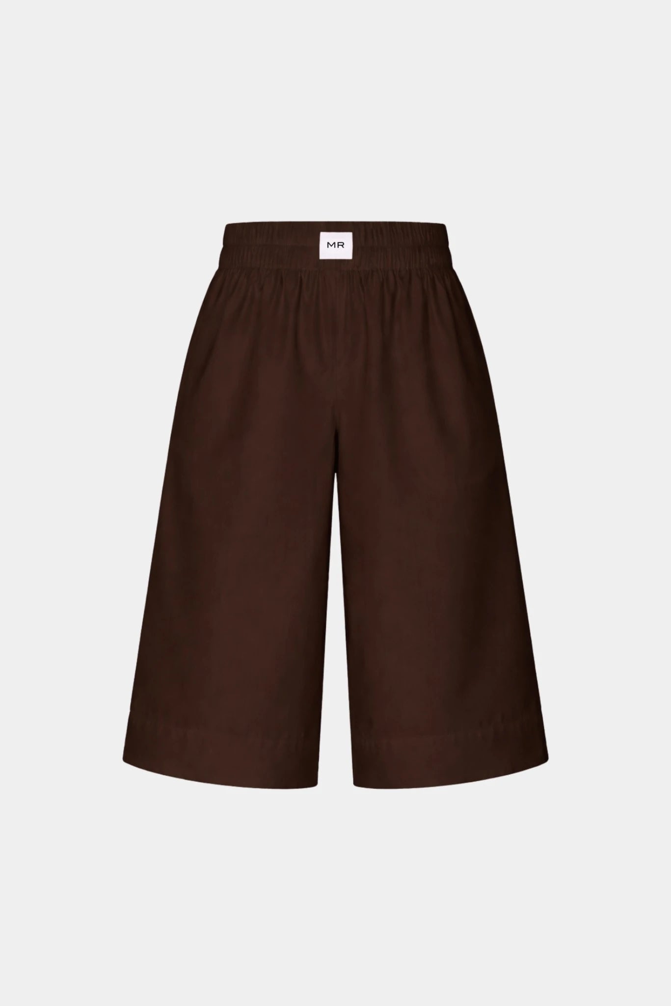 Bermuda em Tricoline Alex MR marrom com cós elástico e caimento solto para looks casuais