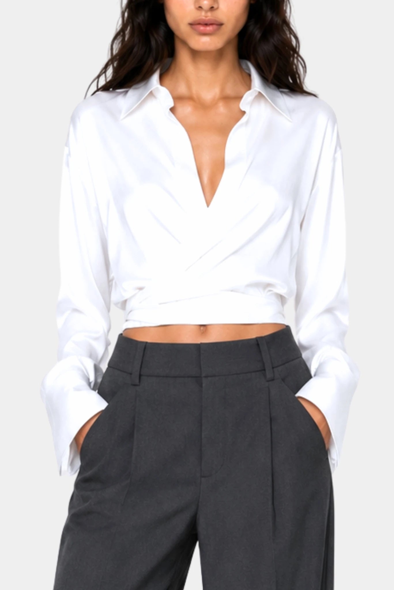 Camisa Transpassada com Faixa Jazz