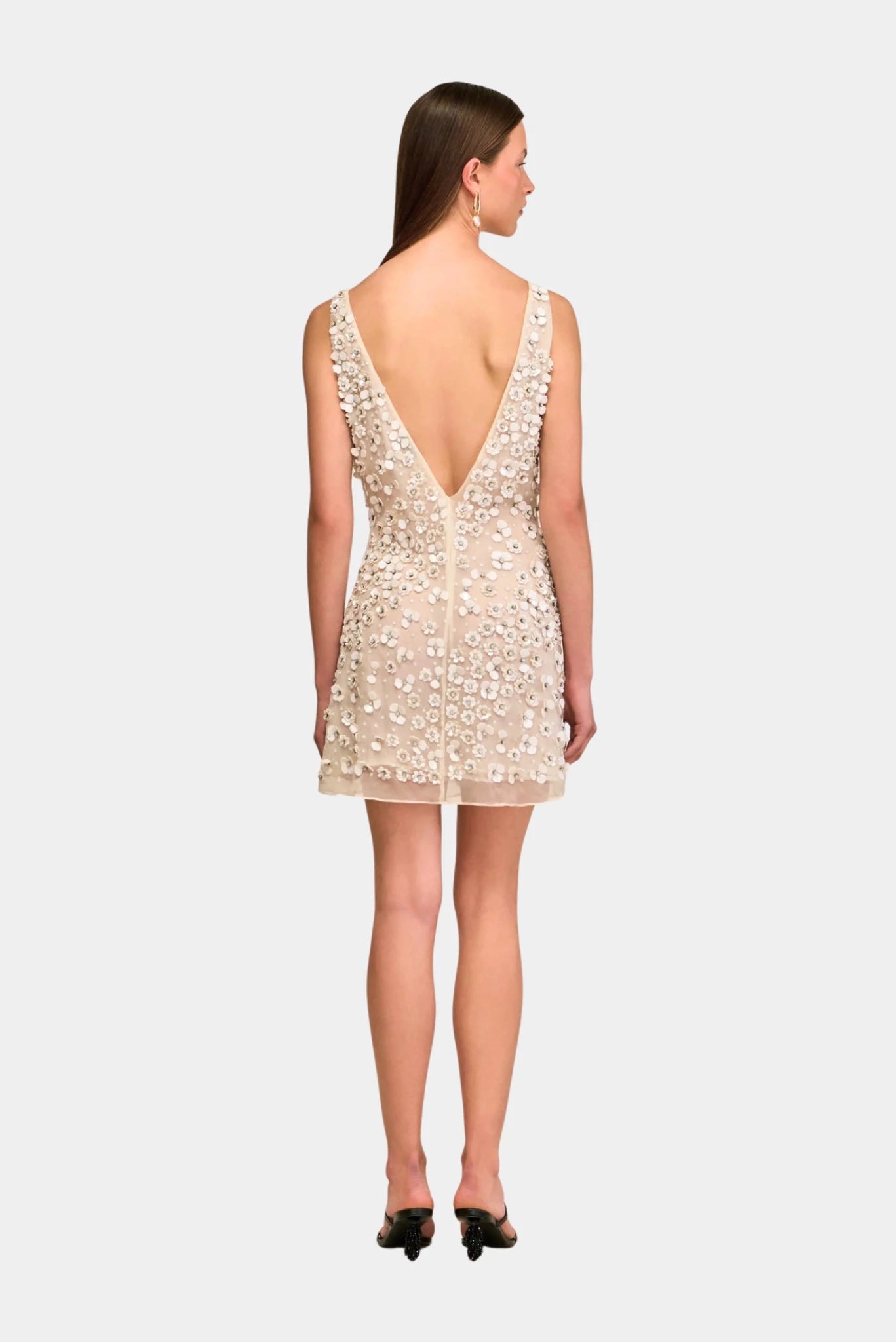 Costas de vestido mini Cult Gaia com bordado floral 3D e decote em V profundo
