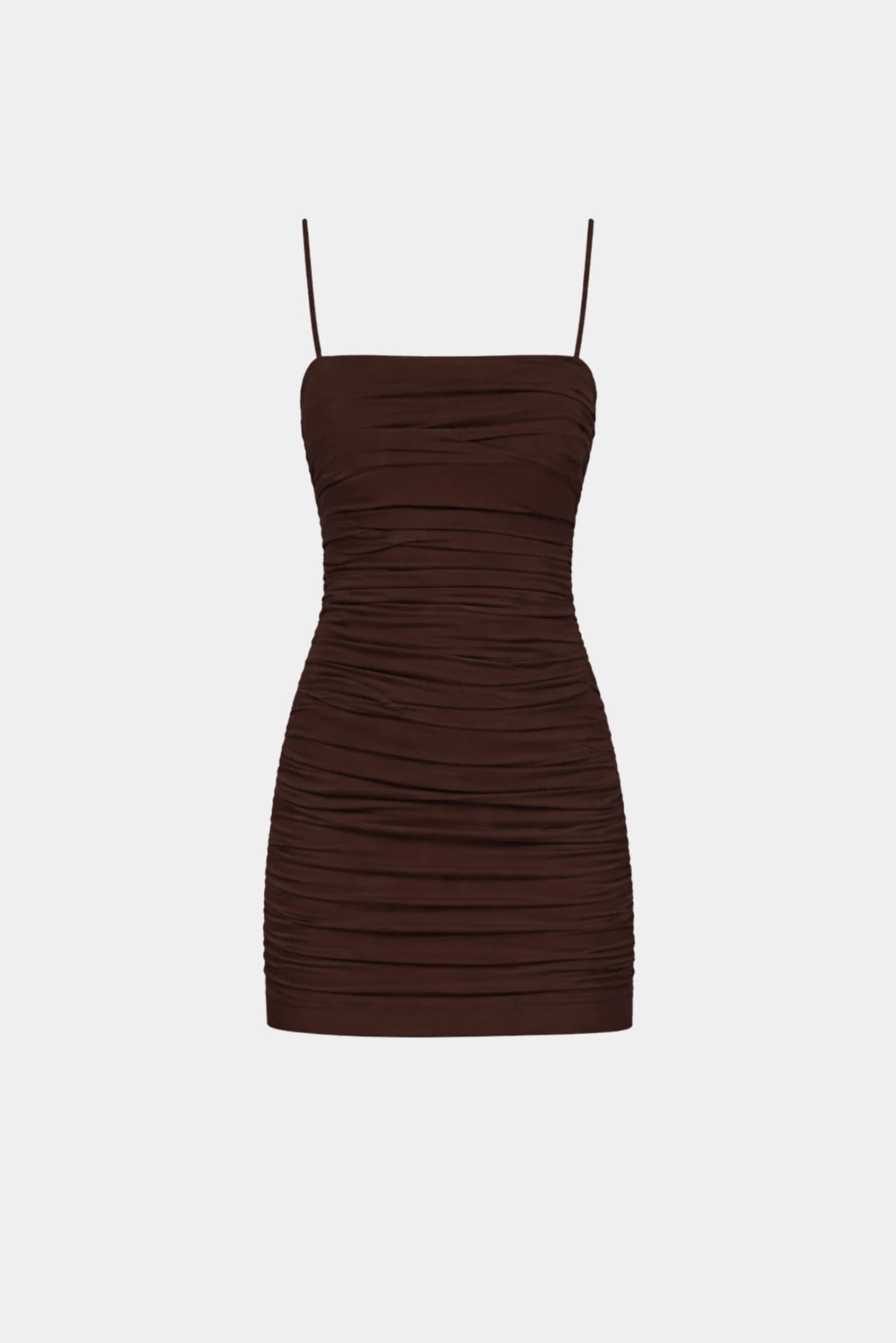 Vestido curto marrom Hailey MR com efeito drapeado e caimento justo ao corpo